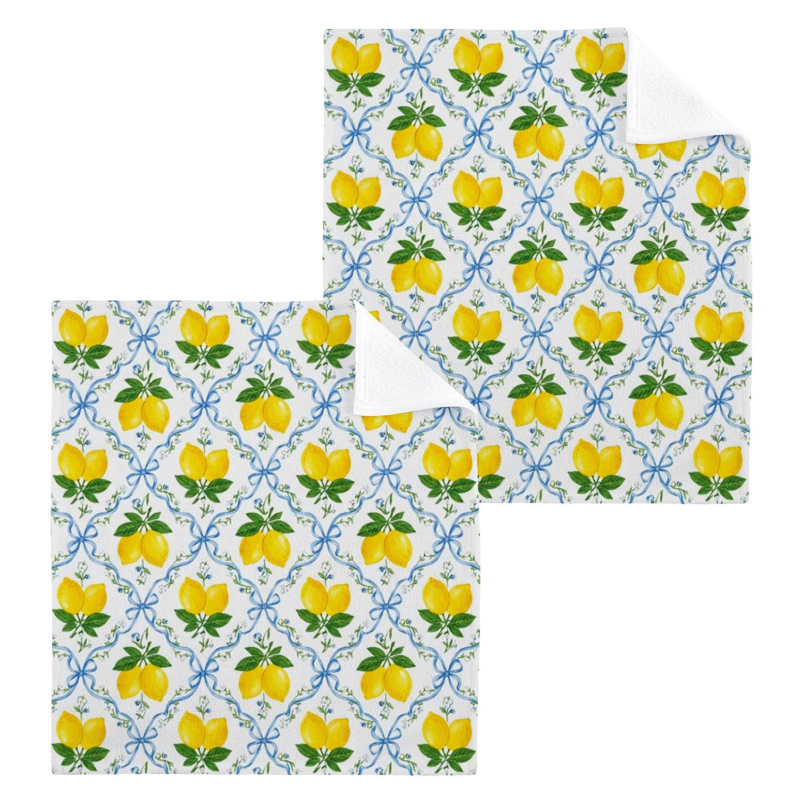 BOESI Blue Bow Lemon 12x12in Cotton Washcloth,Face Towel