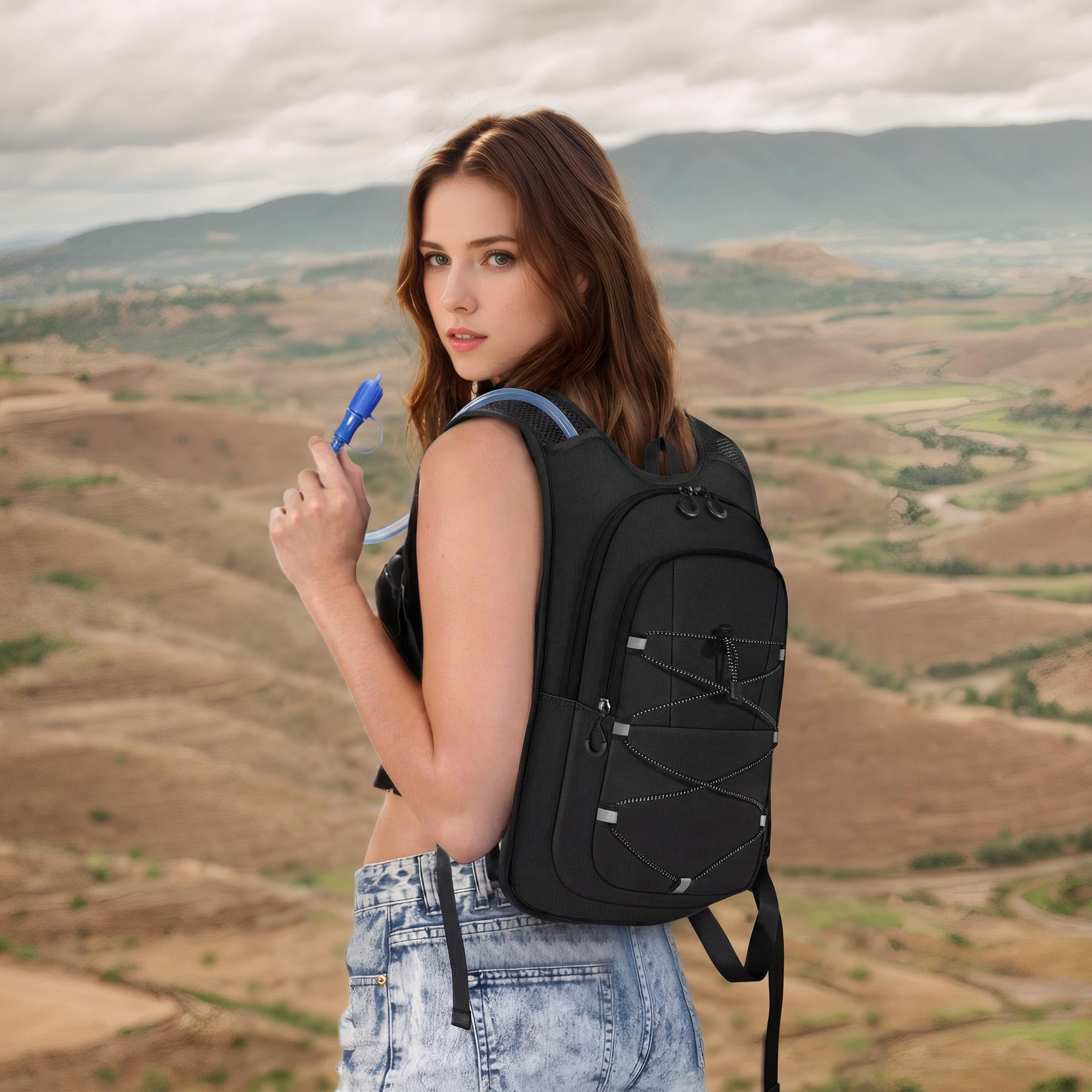 MIYCOO Sac à dos de randonnée avec poche à eau de 2 L, sac à dos d'hydratation pour la course à pied | Sac à dos léger avec deux poches pour téléphone pour homme et femme, sac à dos hydro eau pour randonnée, cyclisme, escalade