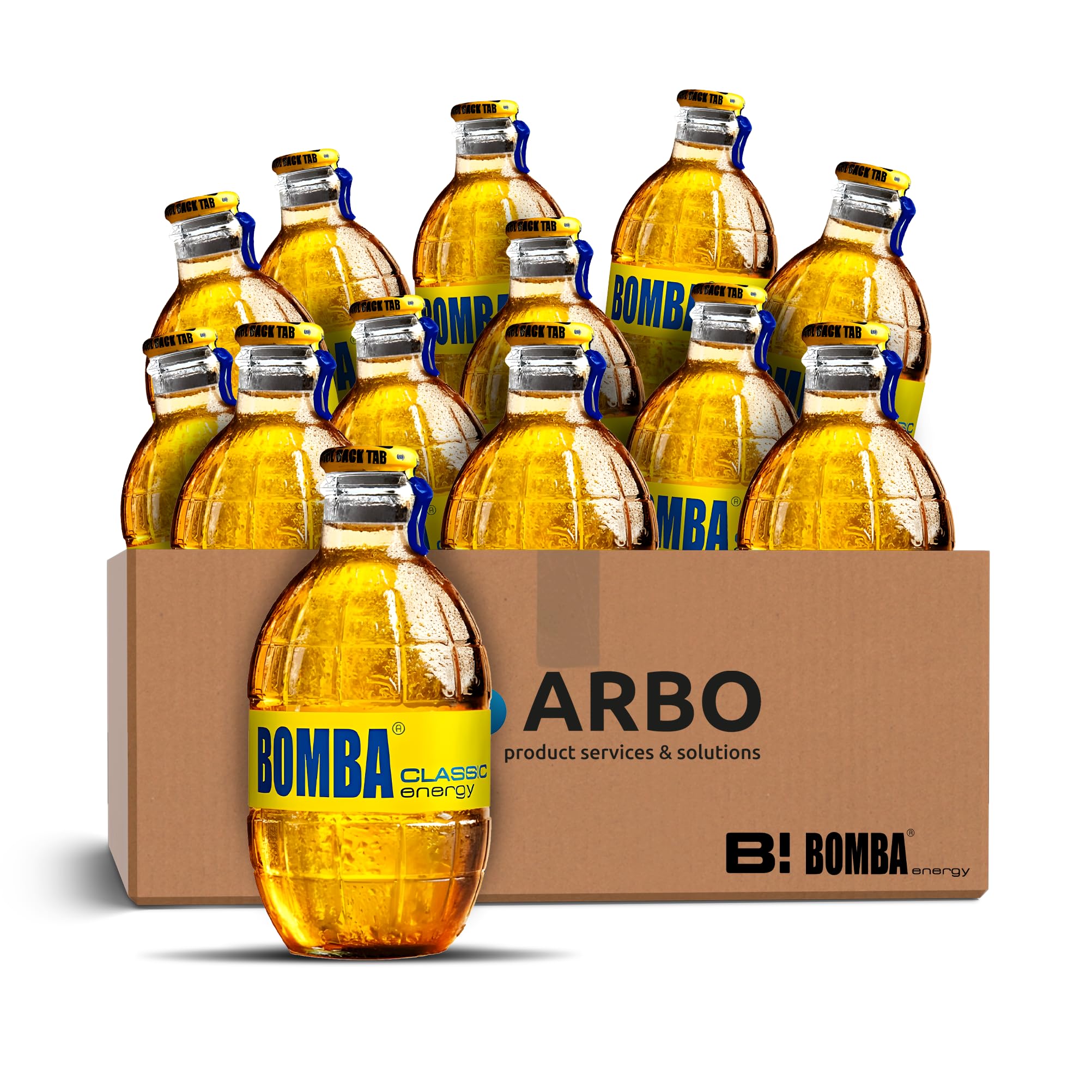 Bomba Energy Drink Classic 12 x 250 ml – bibite analcoliche in elegante bottiglia di vetro in confezione da 12 adesivi ArBo-Living