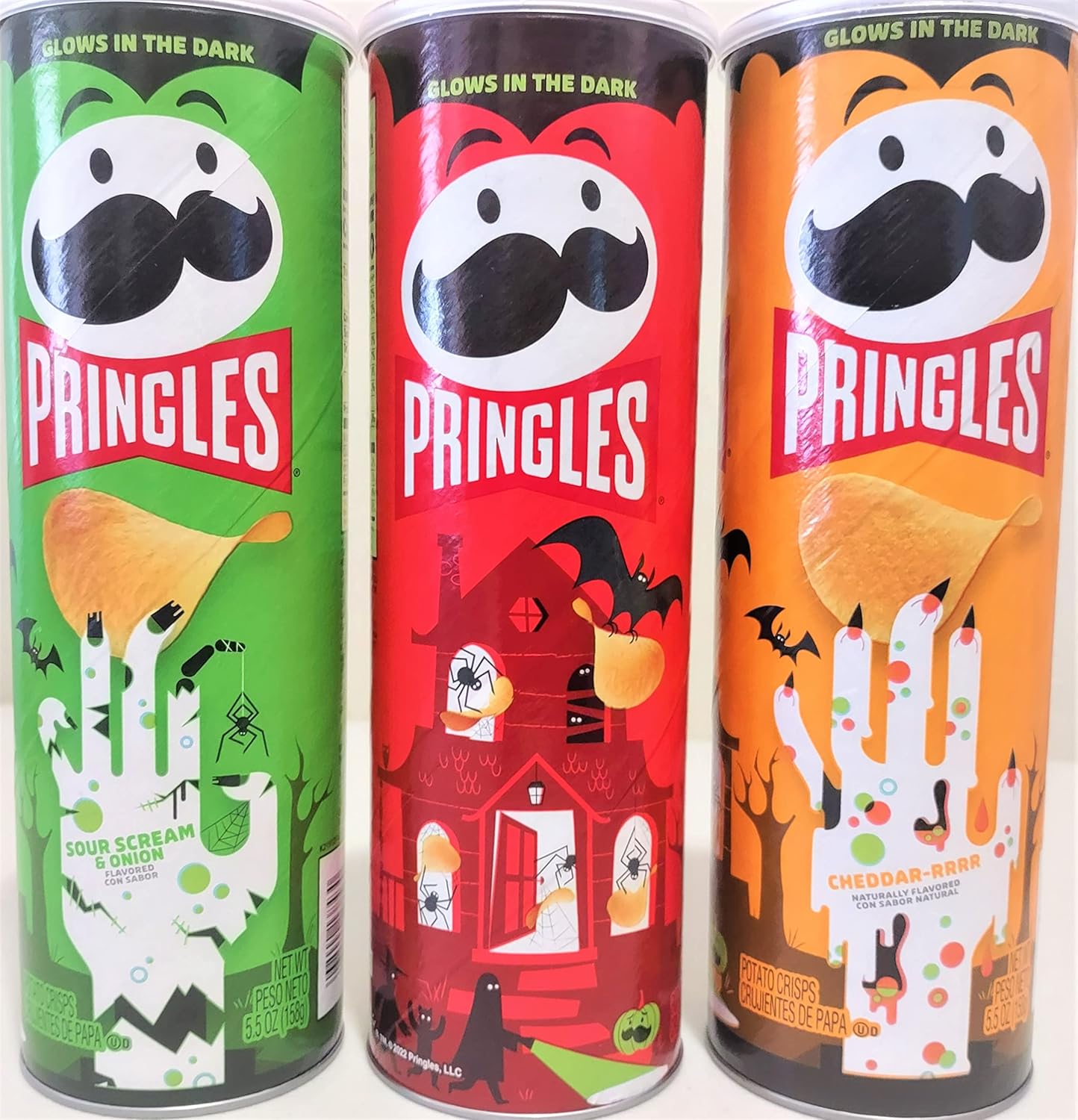 Pringles Halloween Themed Glow in the Dark Cans 3 pack