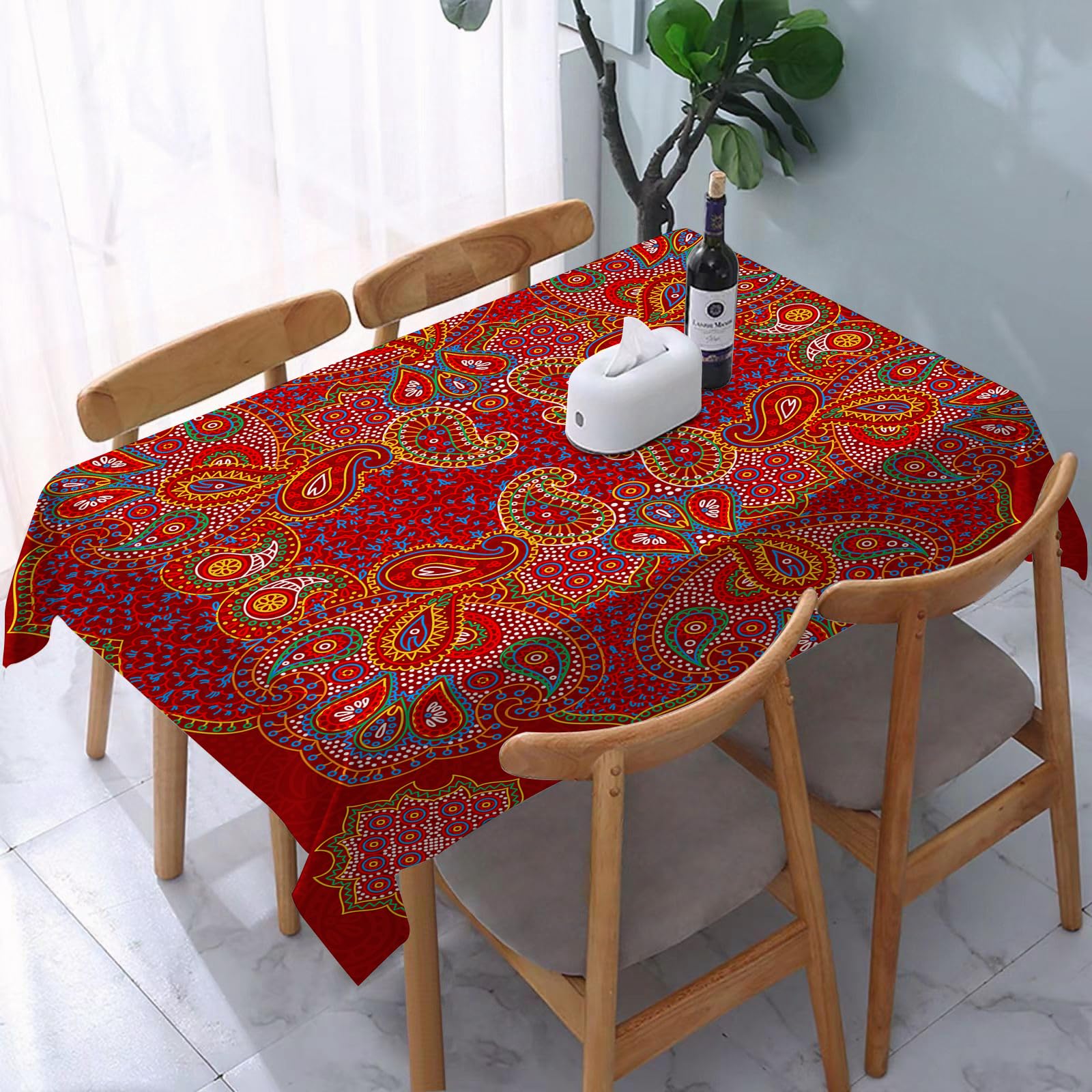 YOIUE Tablecloth,Table Cloth for Rectangle,Mandala, Moroccan persian design, straight floral print,Wrinkle Resistant Decorative Table Cover for Kitchen Dining Parties Picnic 54 x 72 in