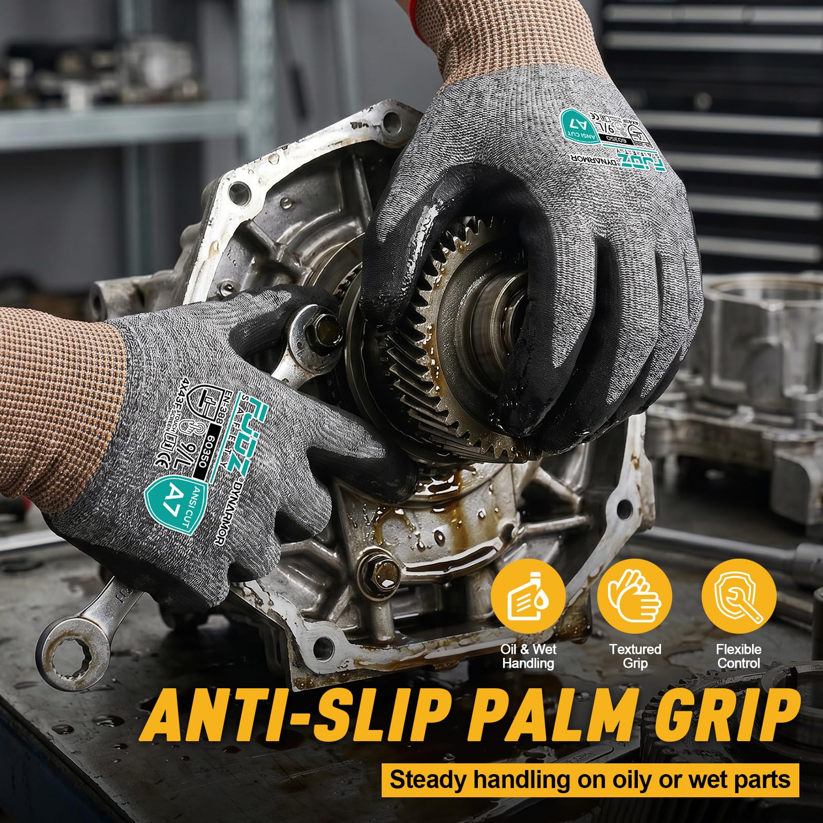 ANSI A7 Guanti resistenti al taglio con rivestimento in nitrile sabbioso per touch screen per la lavorazione del legno, magazzino, manico in vetro, giardinaggio, costruzione,