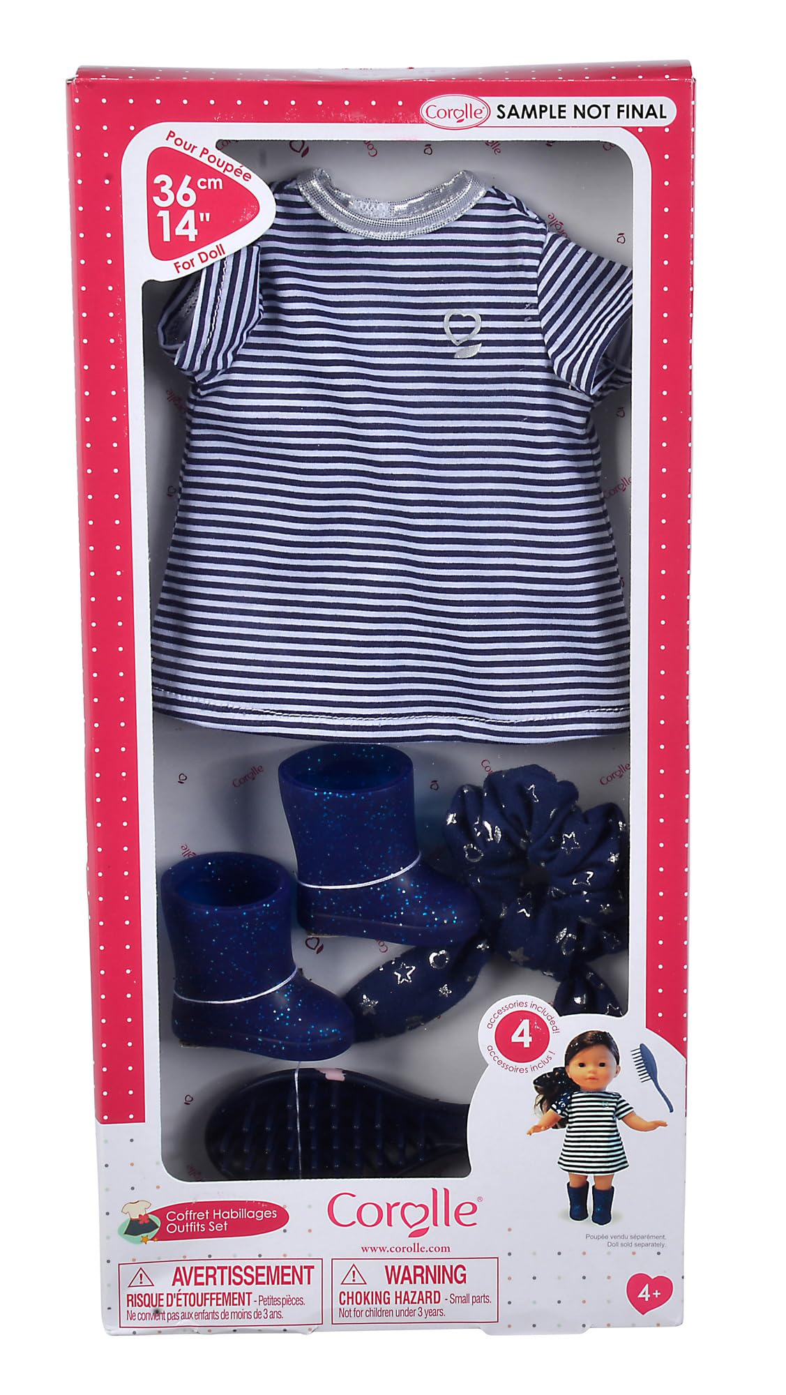Corolle Outfit Set, 5 Teile, für alle 36cm Ma Ankleidepuppen, Haarband passt auch Kindern, ab 4 Jahre