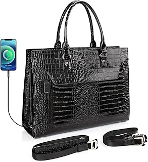 Laptop Bag for Women, 17 Inch Laptop Tote Bag, Fashion Computer Shoulder Bag, Waterproof Leather Teacher Handbag with USB Port, Large Capacity Crossbody Bag Business Office Briefcase Work Bag Black