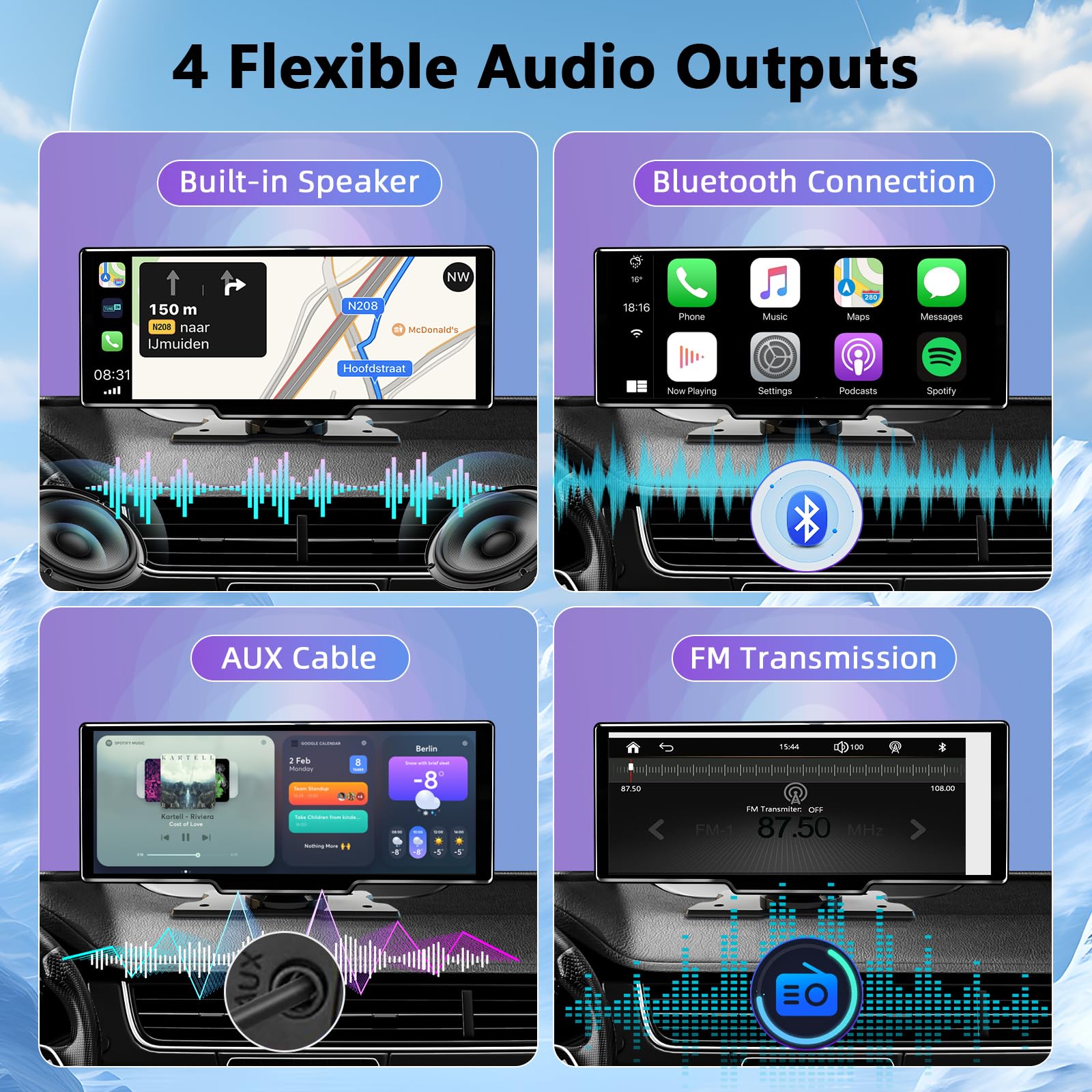 10,26 Pulgadas Pantalla Coche de Carplay Android Auto Inalambrico, Radio Coche Bluetooth con Cámara Trasera 1080P HD/FM/AUX/Mirror Link/Control por Voz/Navegación GPS