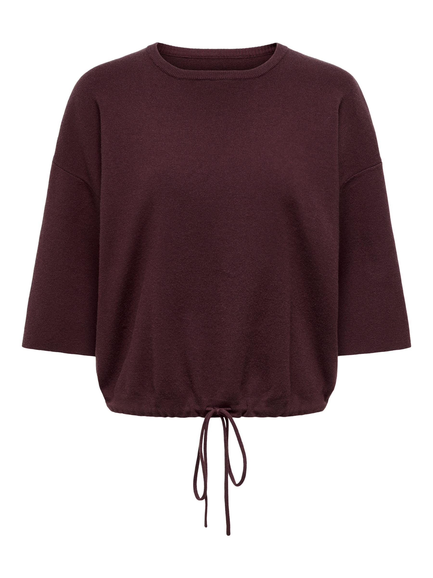 ONLY Women's Onlsiteri SS Loose Tie O-Neck Top CC KNT Onlsiteri SS Loose Tie O-Neck Top CC KNT (Pack of 1), Winetasting, L