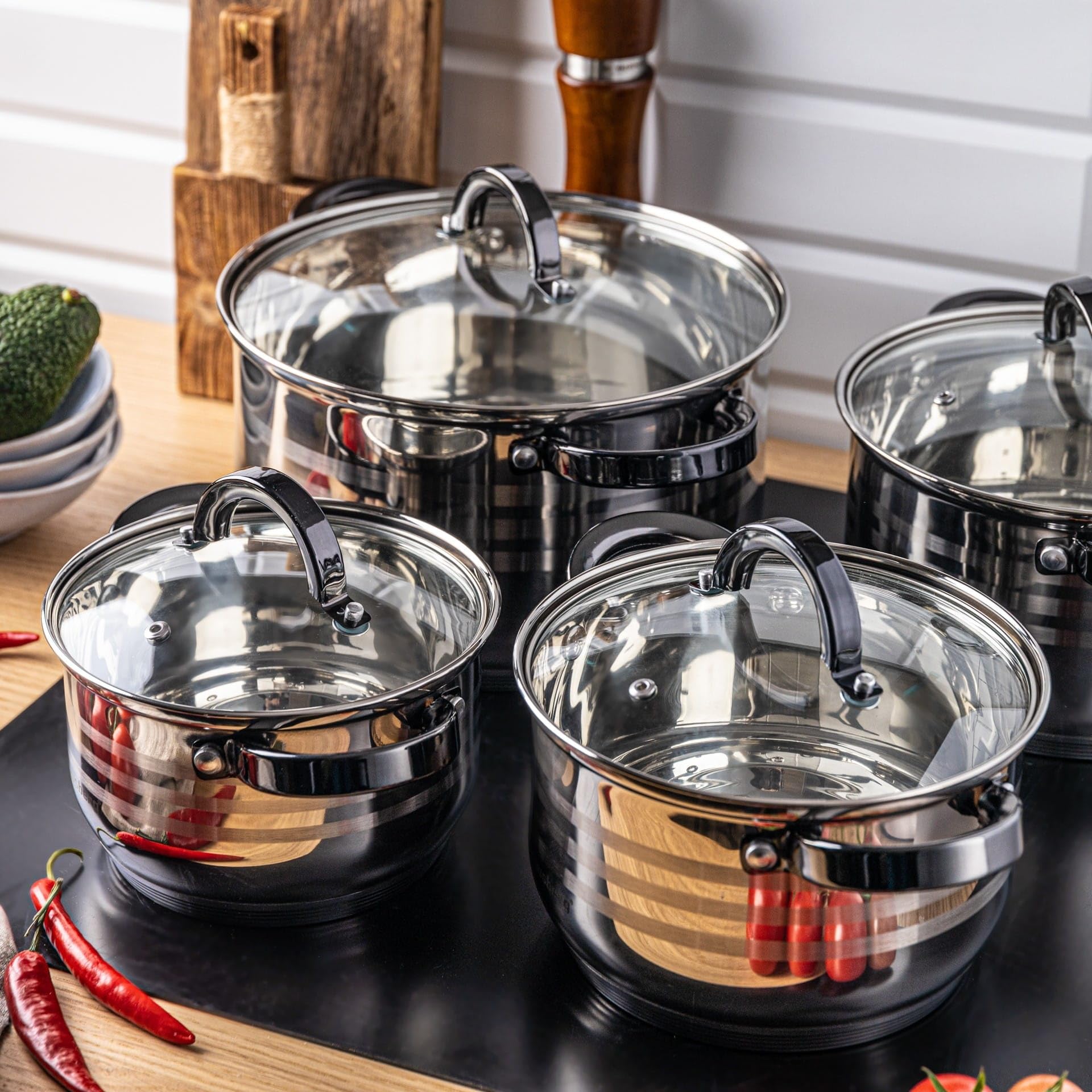 8-teilig Edelstahl Kochtopf Set Topfset mit Glasdeckel Topfe Induktion KLAUSBERG KB-7701