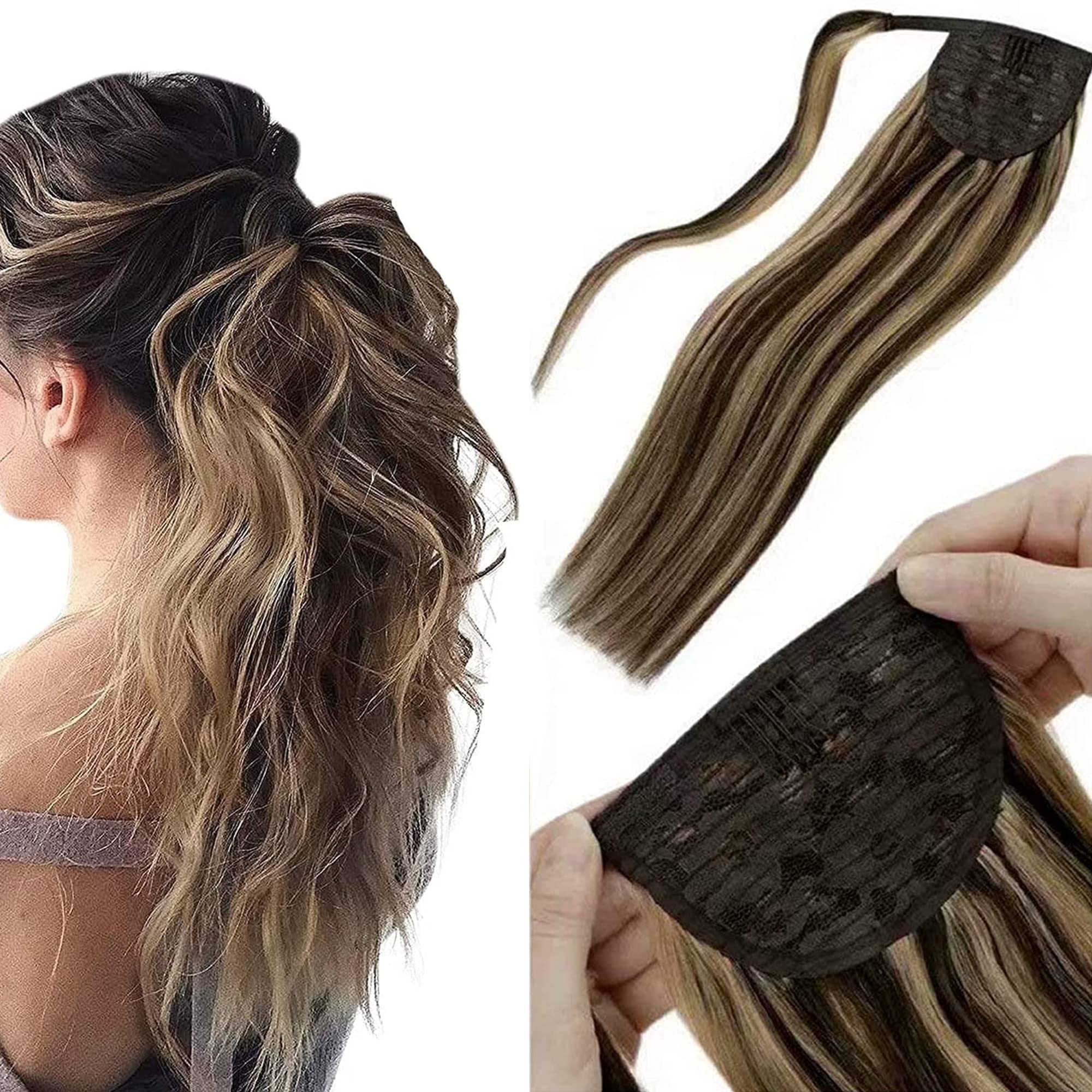 LaaVoo Wire Hair Extensions Human Hair 18 Inch Medium Brown Wire Human Hair Extensions Light Brown Human Hair Extensions Long Straight Hair 86g — view 64
