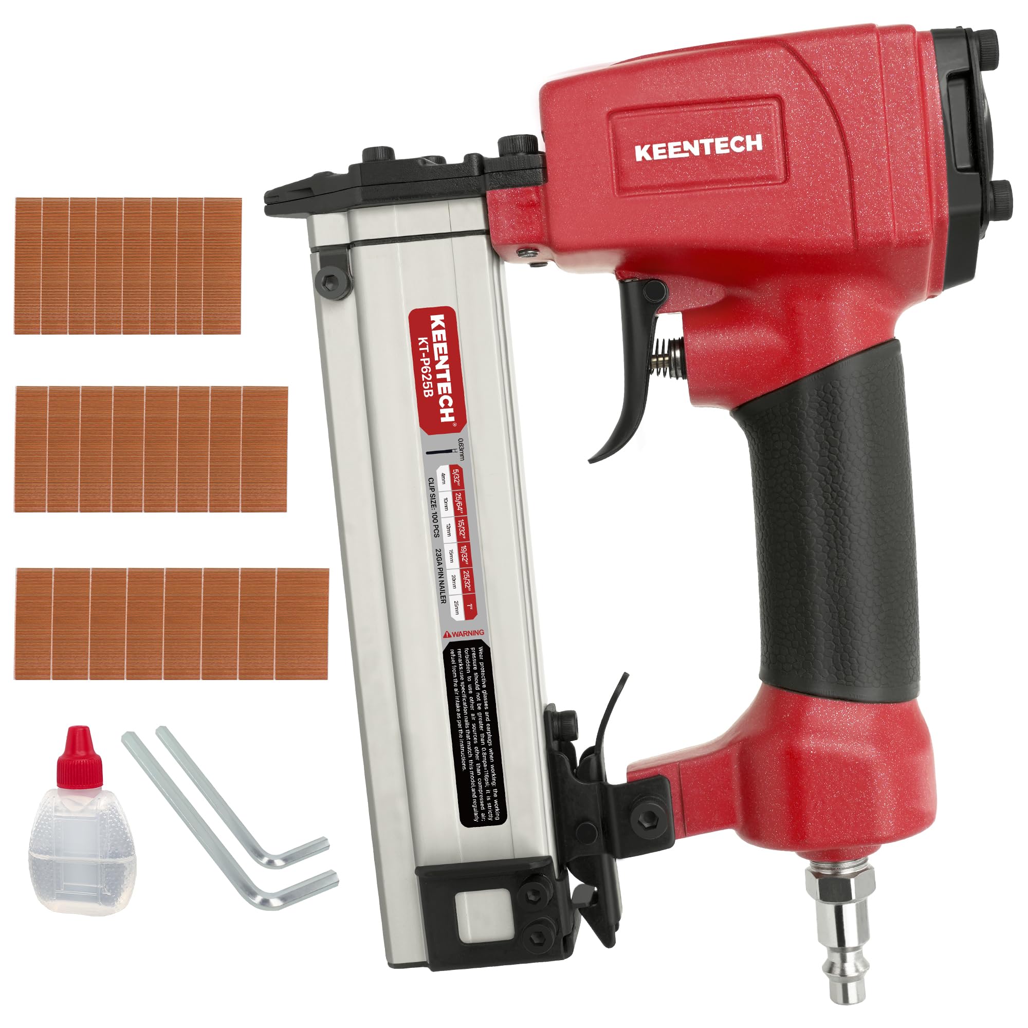 KEENTECH Pneumatic Pin Nailer 23 Gauge with 2160pcs 5/32" to 1" Pin Nails