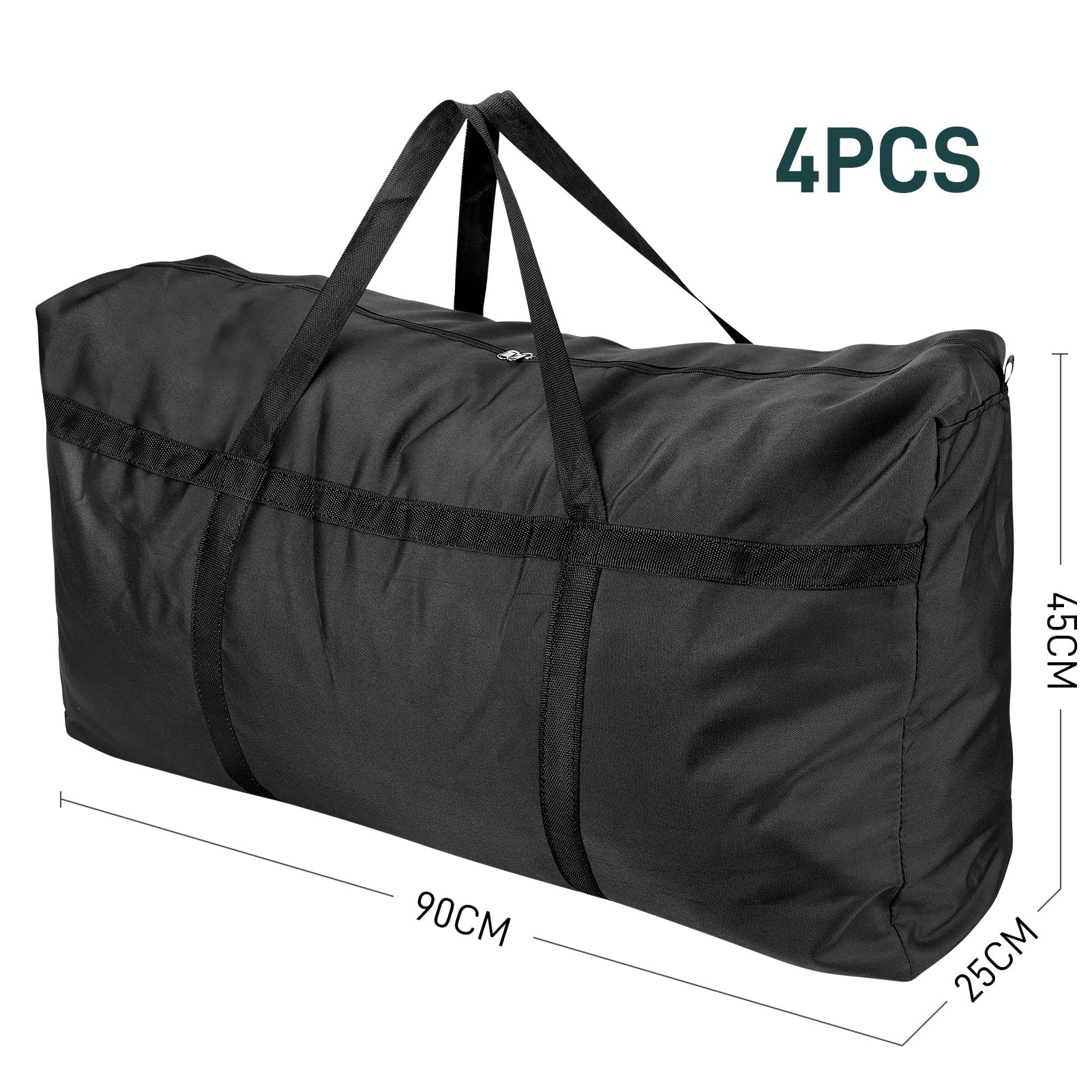 Confezione da 4 sacchetti grandi da 120 l, con cerniera, impermeabili, per riporre vestiti, piumini, biancheria, coperte, colore nero