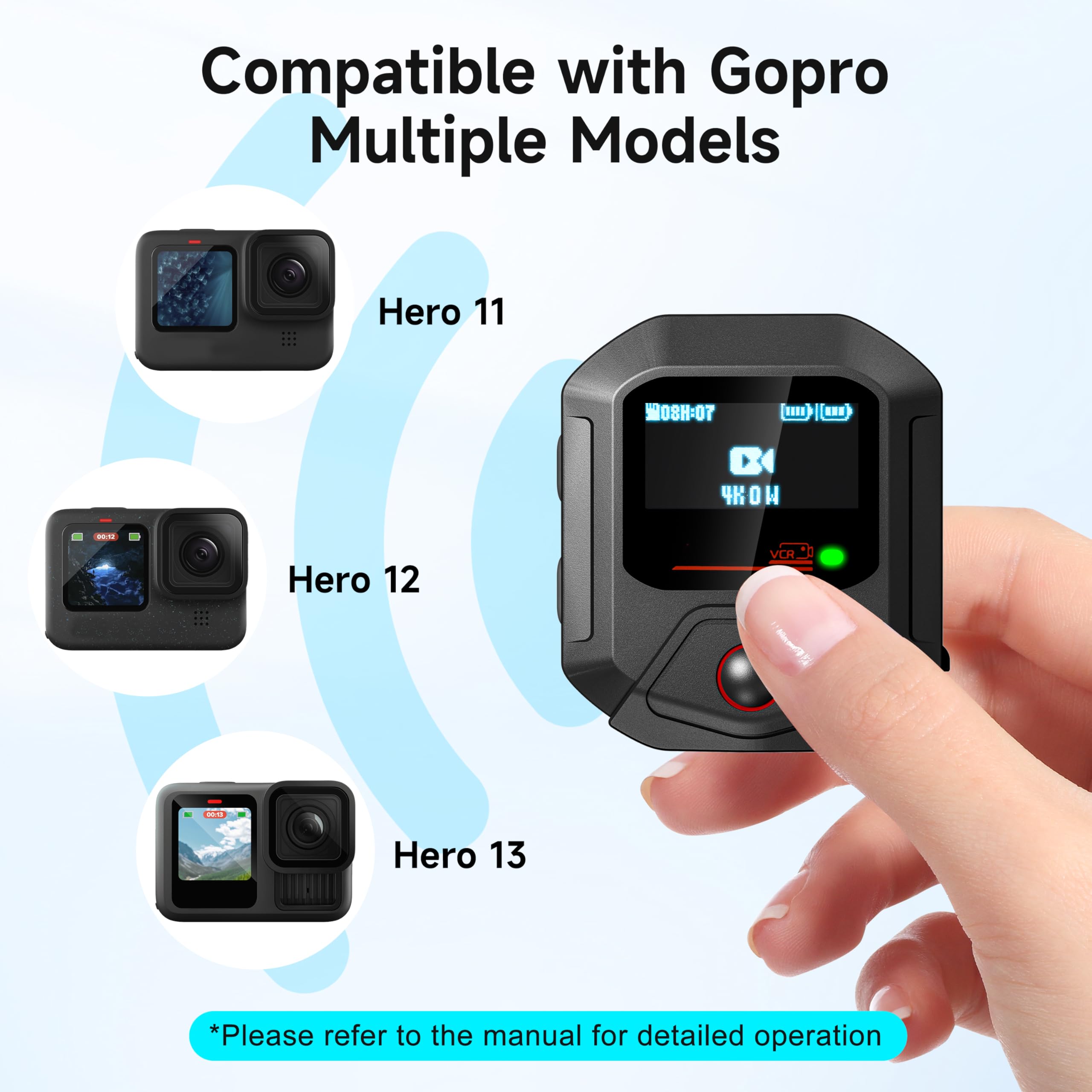 Télécommande pour GoPro Hero 13, contrôleur intelligent portable sans fil avec bracelet compatible avec Go Pro 13 12 11 MAX 2 Display Action Camera Power Battery Accessories