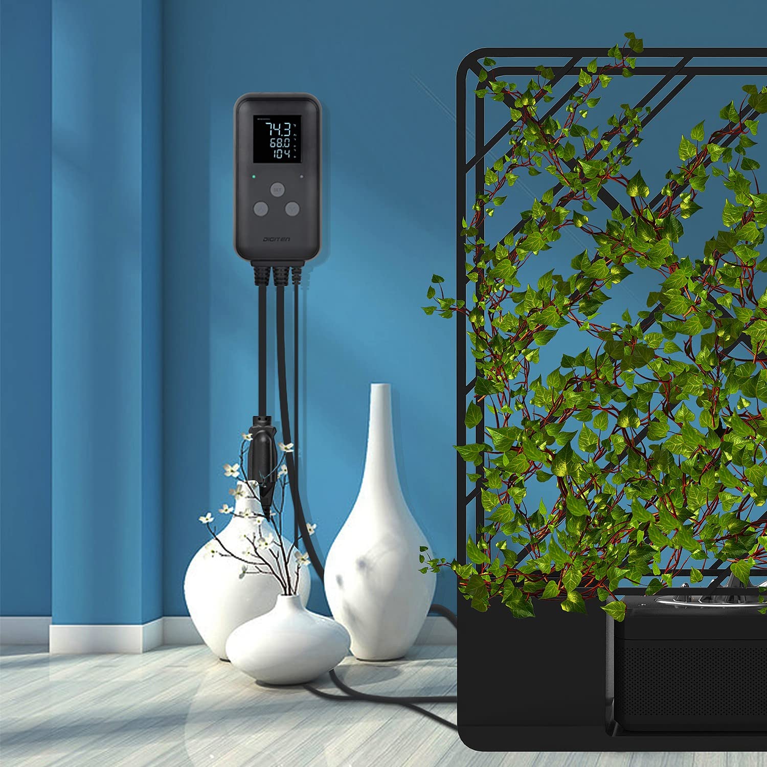 Digitaler Temperaturregler Wasserdichter Panel-Thermostat für Gewächshaus, Aquarium, Inkubator, Terrarium, Thermostatsteckdosen unterstützen Heizung und Kühlung 15A
