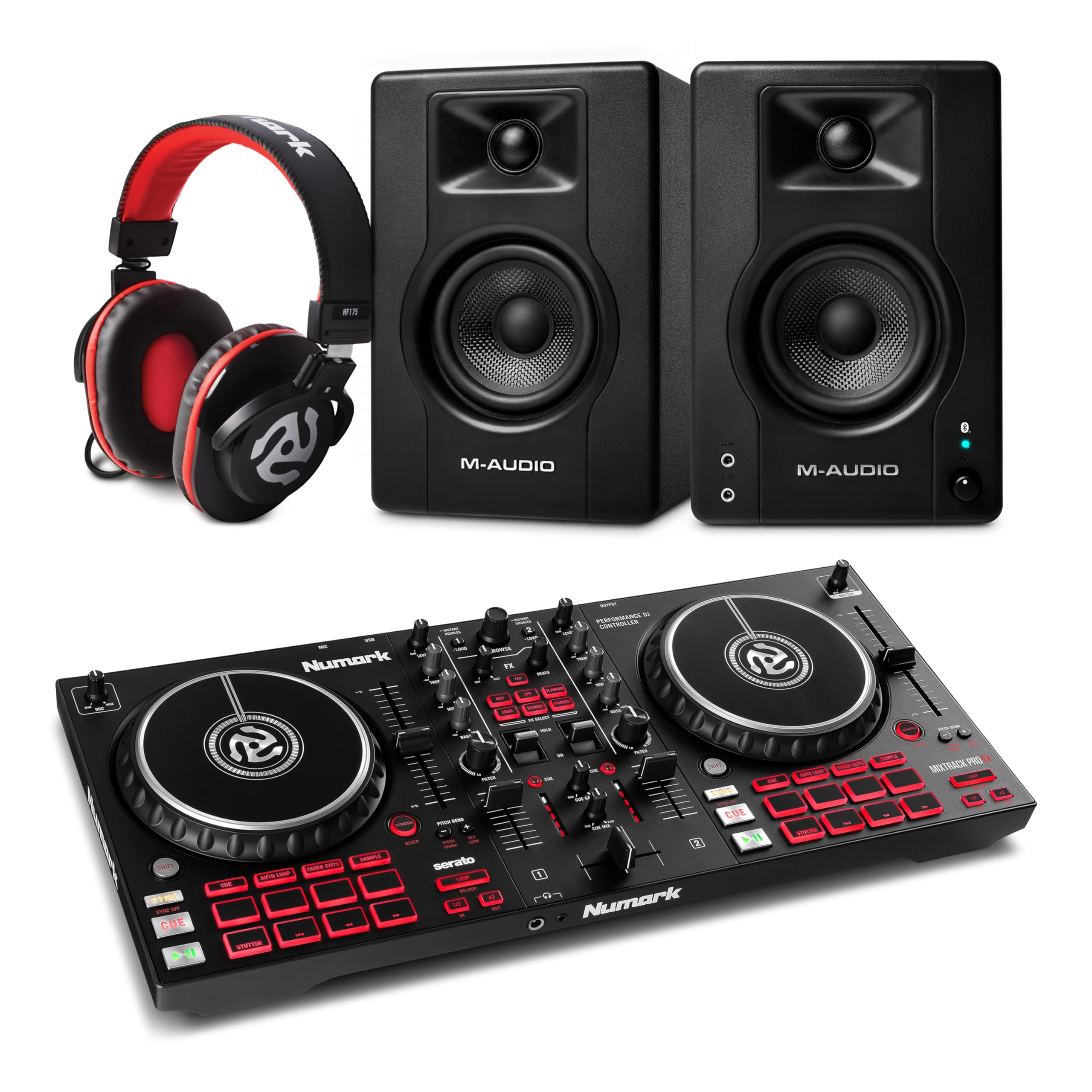 Mixtrack Pro FX DJ Controller and M-AUDIO BX4 Pair Bluetooth Studio Monitors with Headphones for Studio Recording, Music Production, Podcasting, Streaming