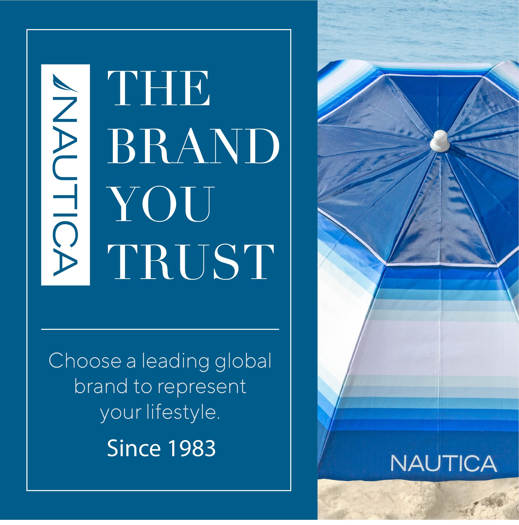 Nautica Strandschirm 7 Ft (2,1 M) – Extra Stabil Mit Sandanker, UPF 50+, Belüftet & Neigbar, Für Sonnenschutz Am Strand