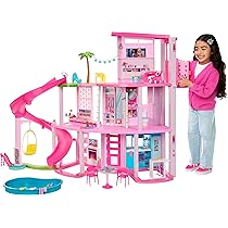 Barbie – Casa dei Sogni di Barbie, playset casa delle bambole con piscina, scivolo a 3 piani, ascensore e aree di gioco per cuccioli, 75+ accessori, giocattolo per bambini, 3+ anni, HMX10