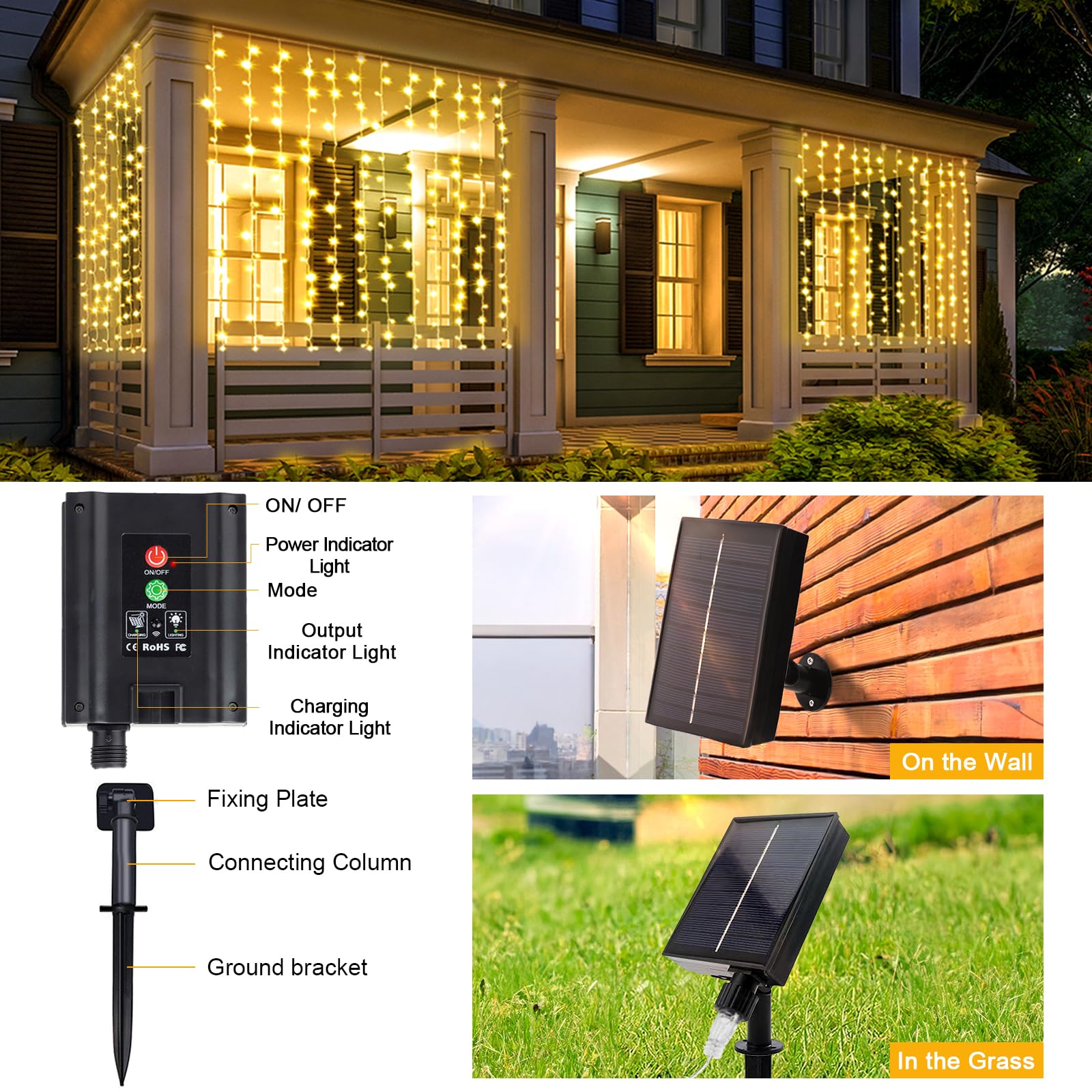 Guirlande Lumineuse Rideau 300 LED 3m X 3m 8 Modes - Télécommande Minuterie IP65 Décoration Noël Mariage