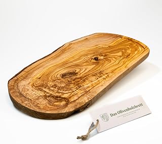 Olive wood chopping board with juice groove/serving board made of olive oil/frying board/olive wood board with juice groove/natural cut with groove on the left and right/approx. 40-44 cm long, 20-21