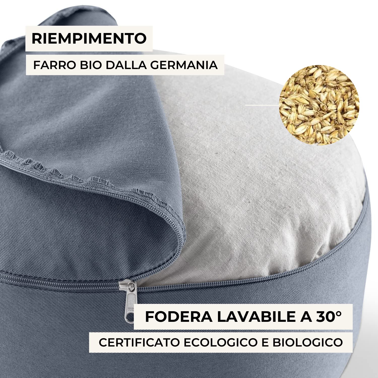 Lotuscrafts Cuscino da Meditazione, Altezza Seduta 15 cm, Modello Lotus Rotondo, Cuscino da Yoga, Cuscino Yoga, Fodera in Cotone Lavabile, Imbottitura in Farro, Certificato GOTS