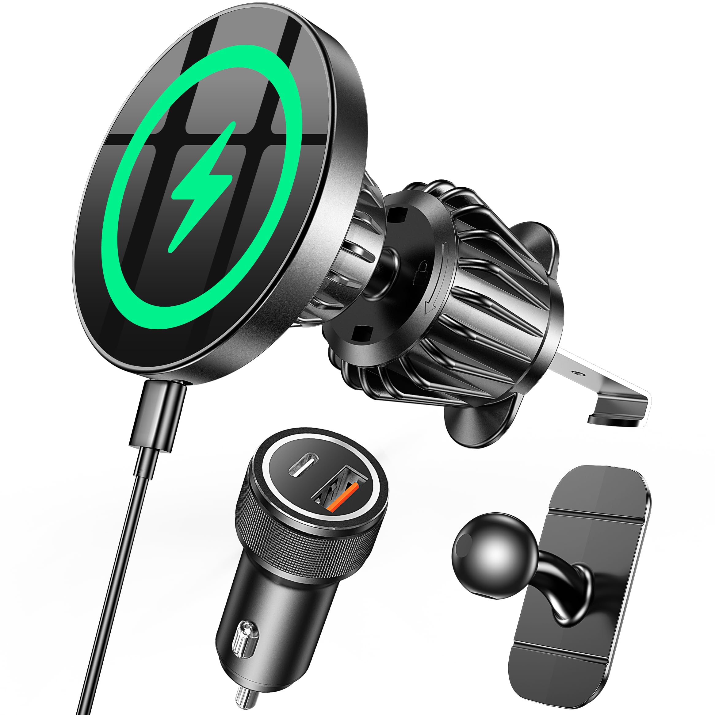 UPTOHIGH For Magsafe Car Mount Charger, 15W Fast Charging LED Magnetic - View #2