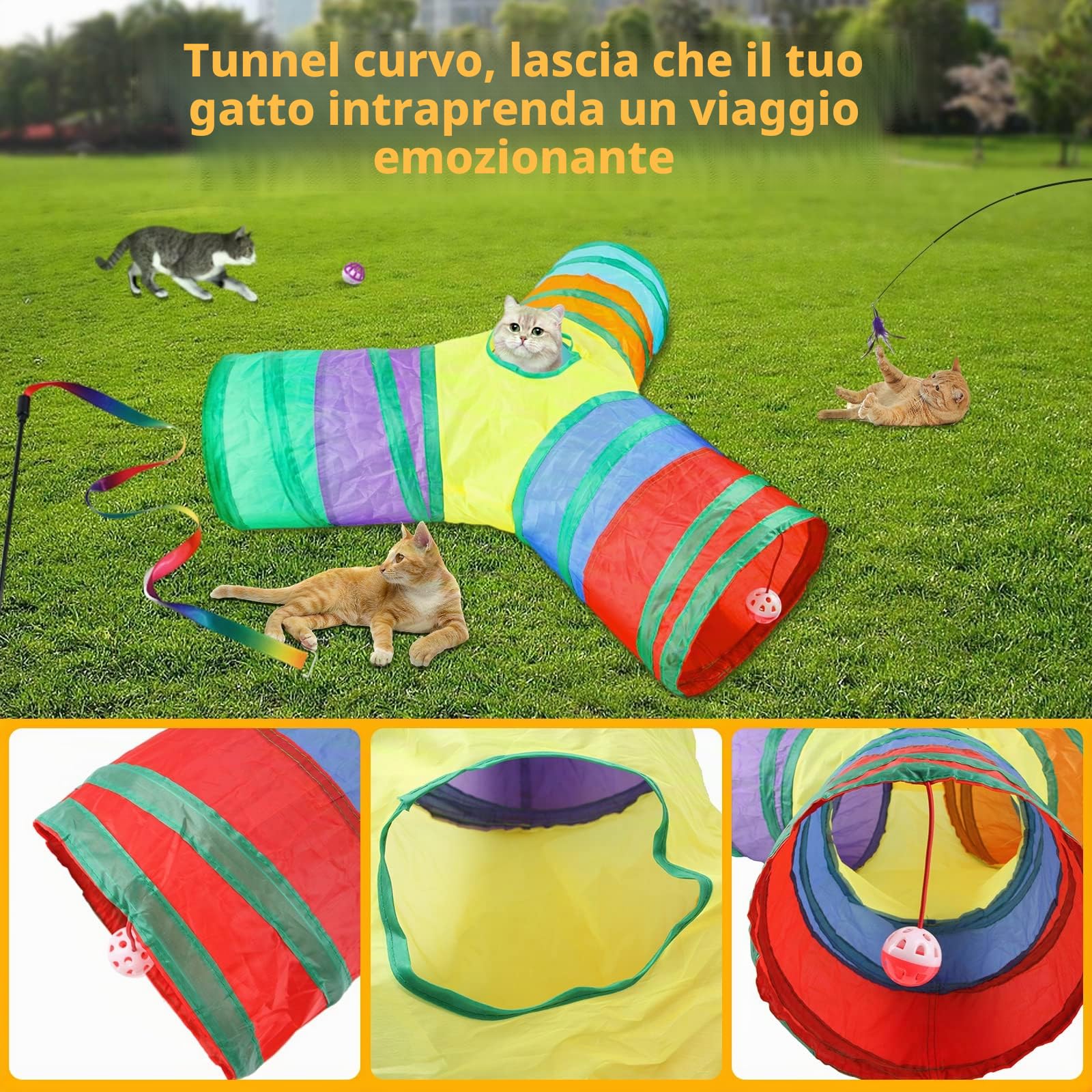 Set di Giocattoli per Gatti,37 Pezzi Giochi per Gatti,Gioco Gatto da Interno Set,con Tunnel per Gatti,Topi,Bacchetta di Piume,Pesci,Palline e Campane