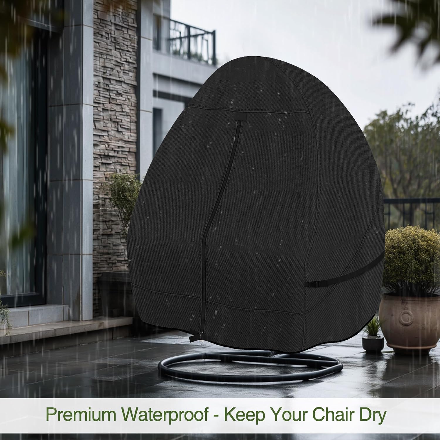 Porch Shield Patio Hanging Egg Chair Cover - 600D Waterproof Outdoor Double Seat Wicker Swing Egg Chair with Stand Protector, Black