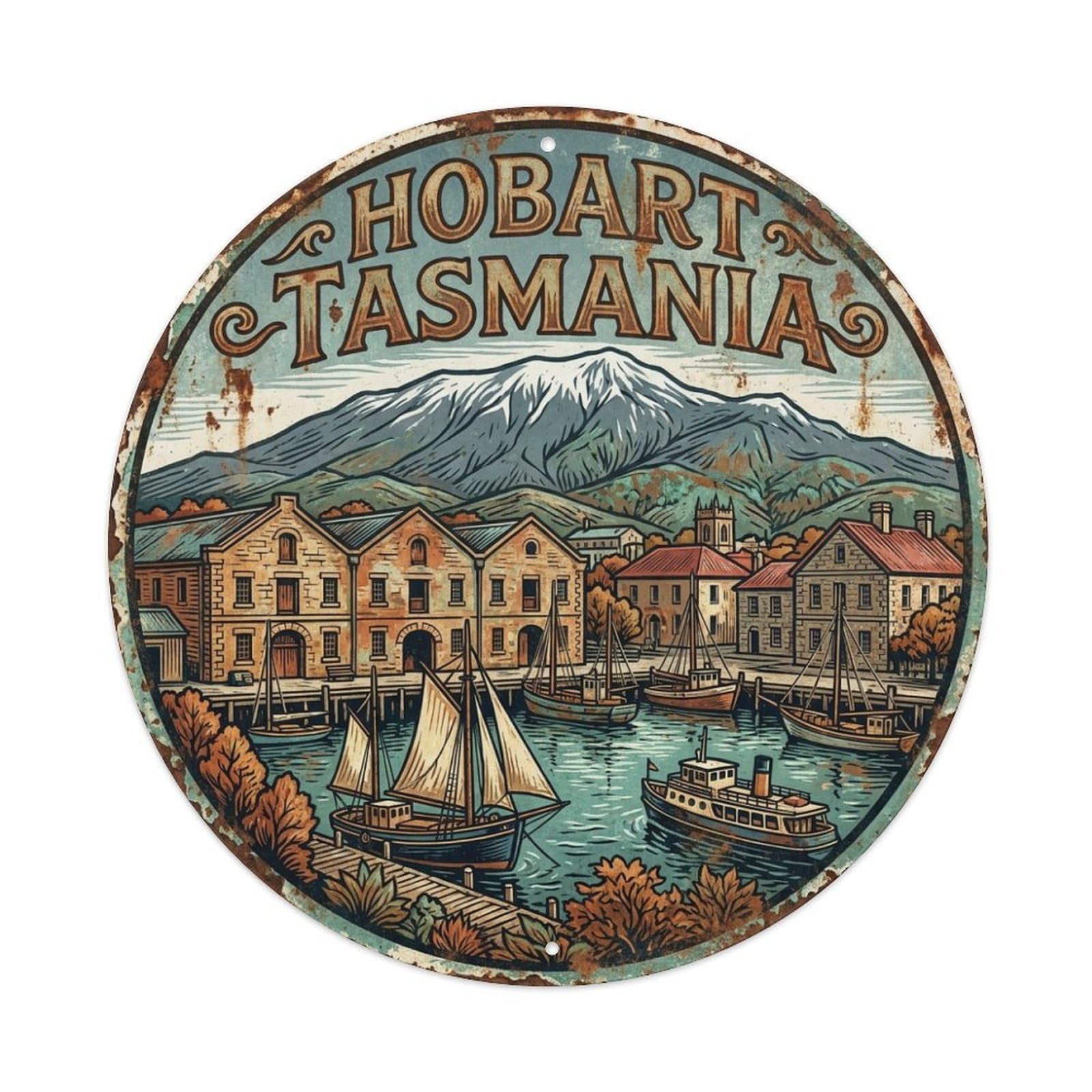 Olyhtr 8X8inch Classic Style Travel Australia Retro Hobart Metal Tin Sign