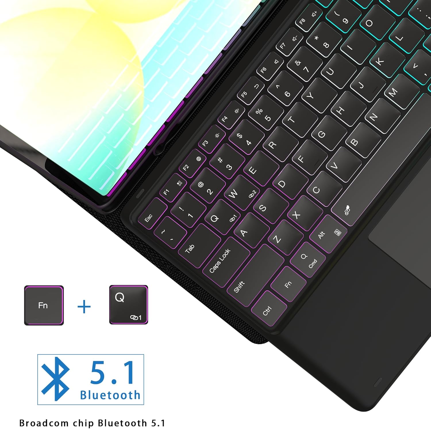 Keyboard Case for Samsung Galaxy Tab S10 FE+ Plus 13.1" 2025 : One-Click DEX Mode, Rainbow Backlit, Multi-Touch Trackpad, Flip Stand Case with S-Pen Holder, 2 Wireless Channels Key Board Cover