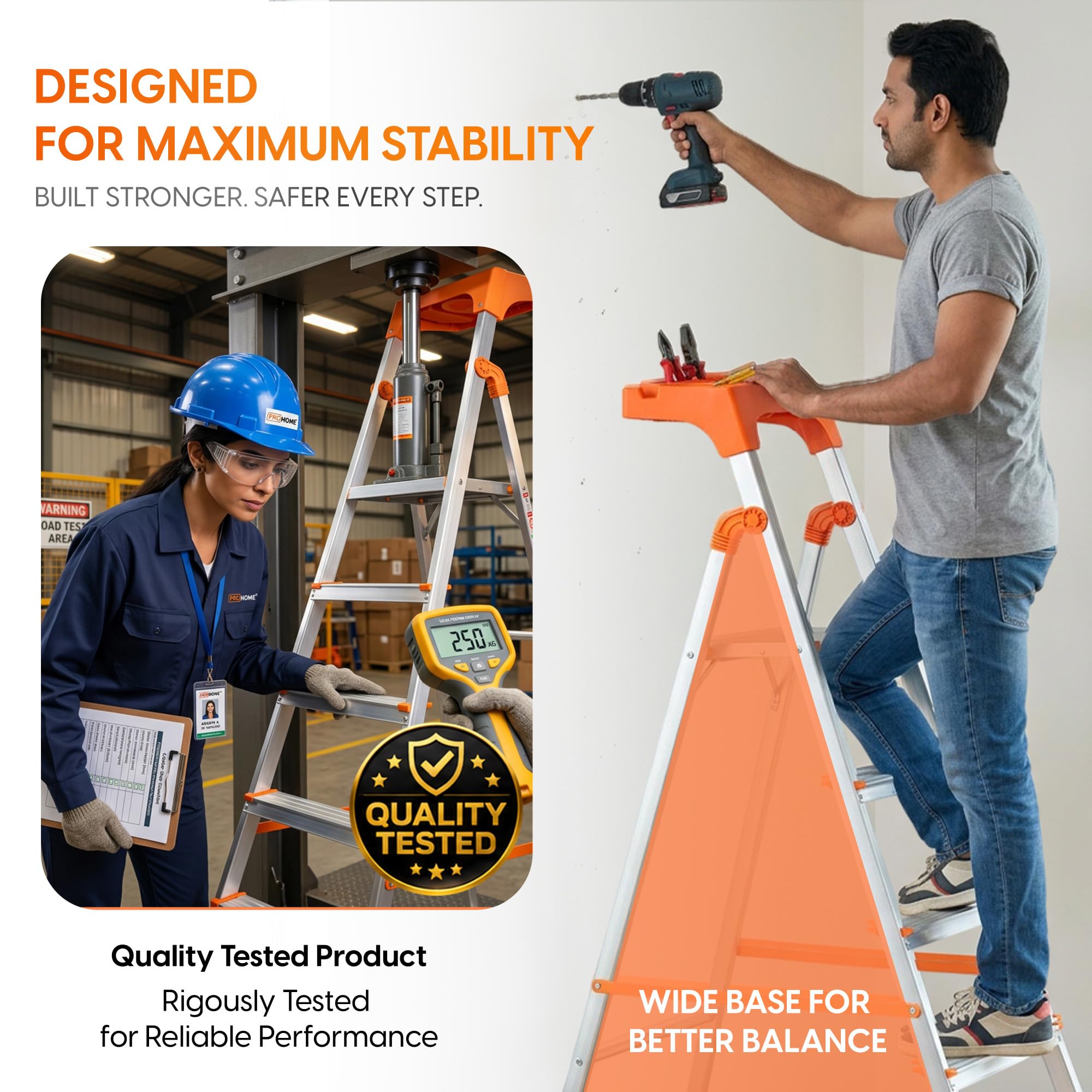 HOUZA Aluminium Ladder - 5 Steps, Foldable & Safe -8