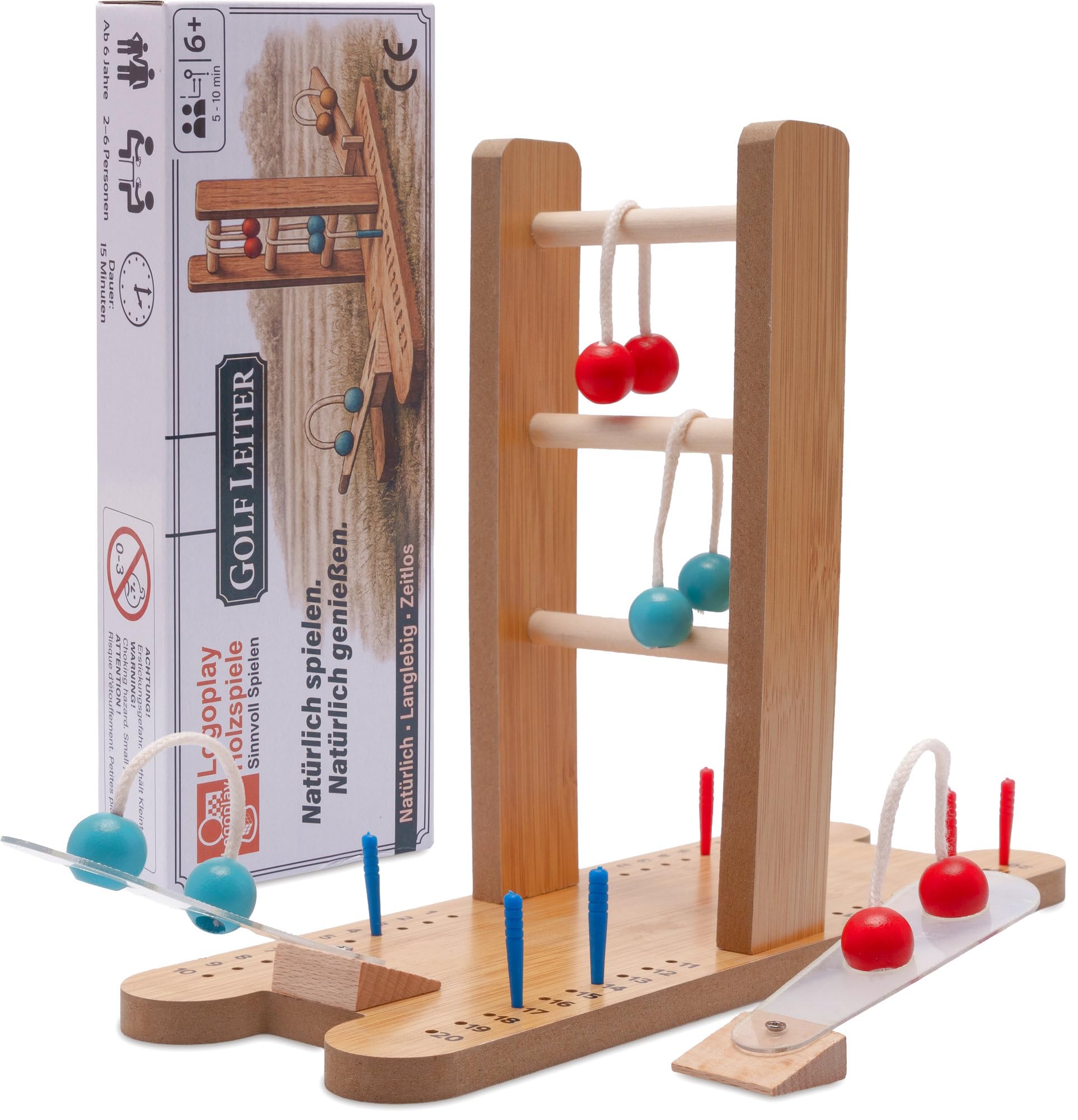 LOGOPLAY Golf Leiter Spiel aus Holz – Geschicklichkeitsspiel & Tischspiel für Kinder & Erwachsene – Balance- & Reaktionsspiel – Familienspiel & Geschenkidee