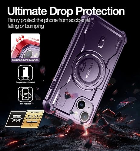 Miniatura 5 de Dexnor Funda magnética para iPhone 14 y iPhone 13, compatible con MagSafe, protector de pantalla y soporte integrados cuerpo completo, a prueba de