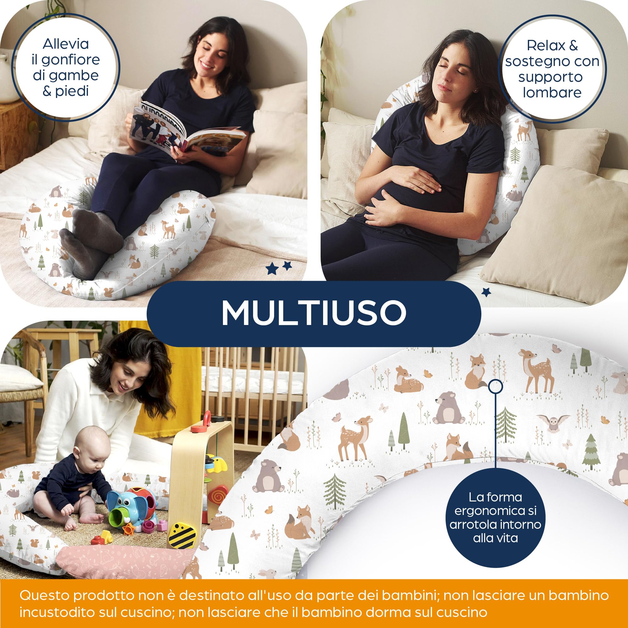 Niimo Cuscino Allattamento e Gravidanza XXL - Cuscino Gravidanza per Dormire con Federa 100% Cotone, Vincitore Del Doppio Platino Nel 2022, Ciambella Allattamento Neonato, Cuscino per Gravidanza