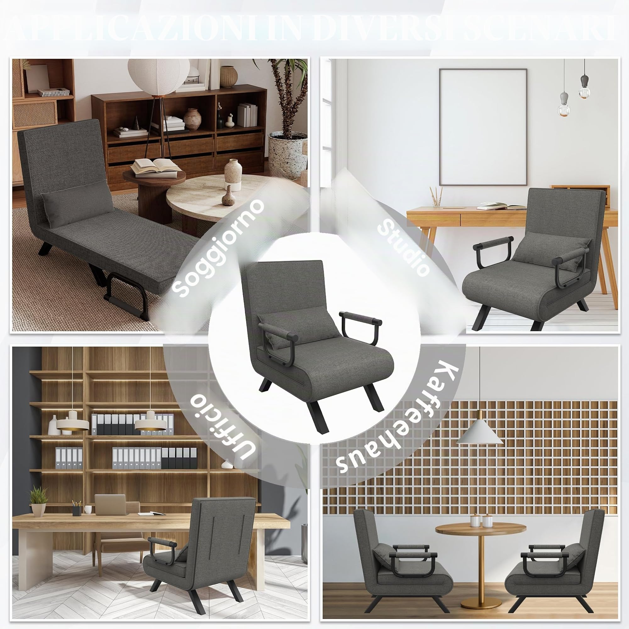 UISEBRT Divano letto 3 in 1, grigio scuro, letto per gli ospiti, pieghevole, con funzione letto, per soggiorno, camera da letto, balcone, portata fino a 150 kg
