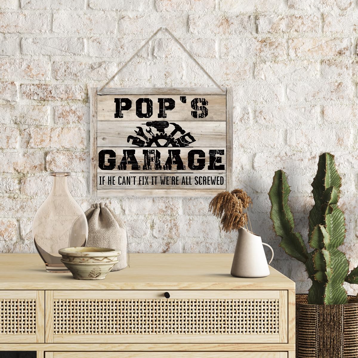 Pop's Garage Sign, Rustic Wooden Hanging Plaque Sign, Wall Decoration for Garage, Tool Room Decor, Garage Hanging Decor, Father's Day Gift for Pop, If He Can't Fix It We're All Screwed Sign - Image 5