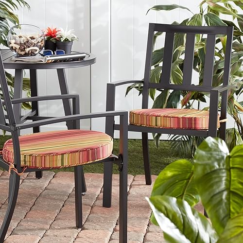 Miniatura 2 de South Pine Porch Cojín redondo reversible para asiento de comedor de 18 pulgadas (paquete de 2), Kinnabari Stripe 2 unidades
