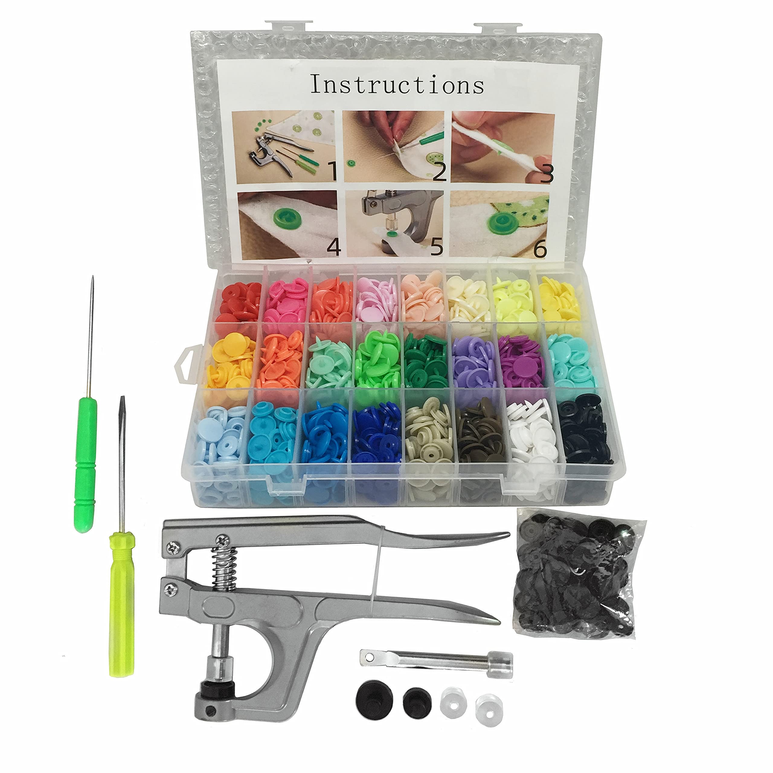 FQTANJU Juego de 375 botones de plástico T5 con broches de plástico para herramientas de mano y cierre perfecto para costura de ropa, baberos, manualidades de capa de lluvia