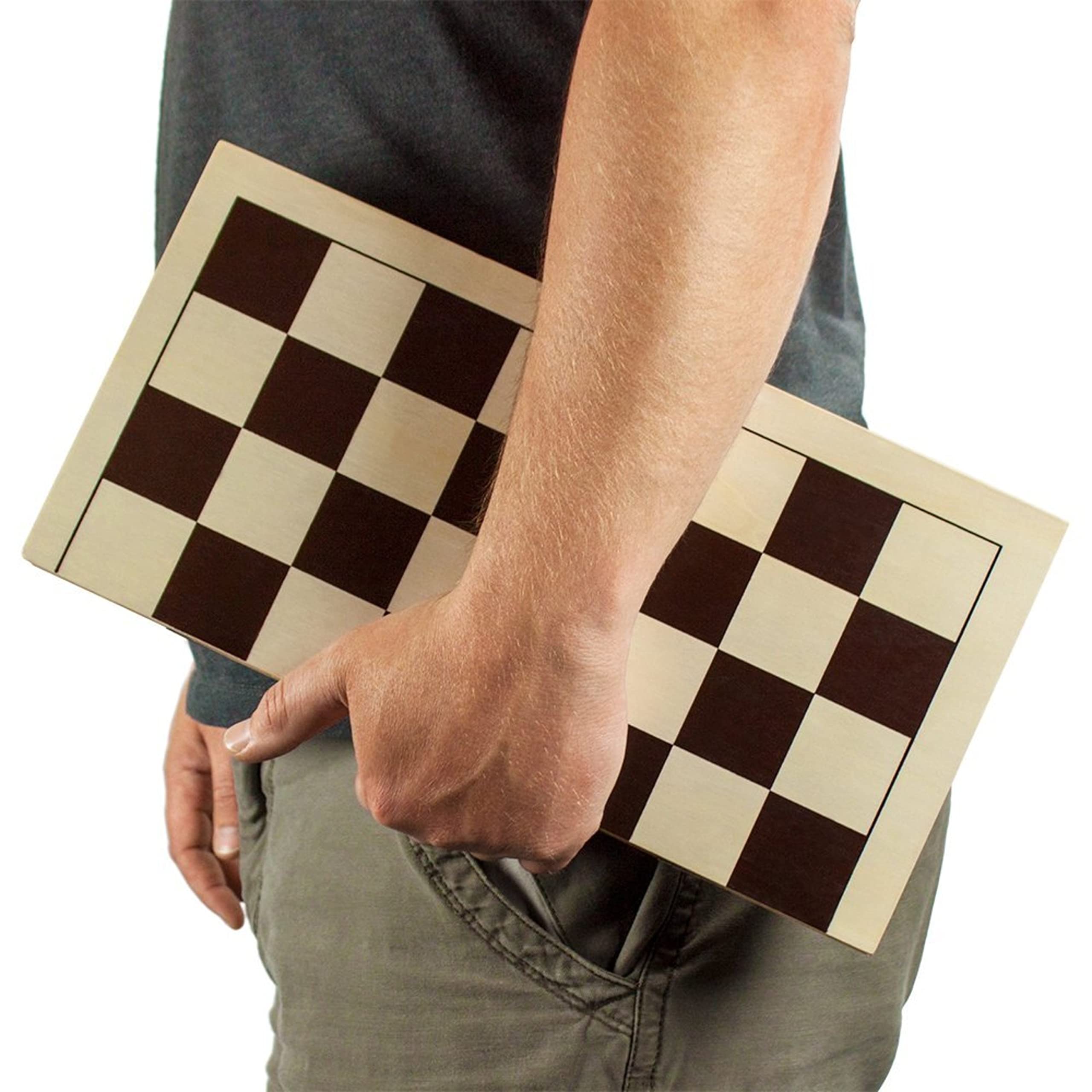 Brybelly Natural Wooden Folding Chess Game with Staunton Wood Carved Pieces, 14-calowy