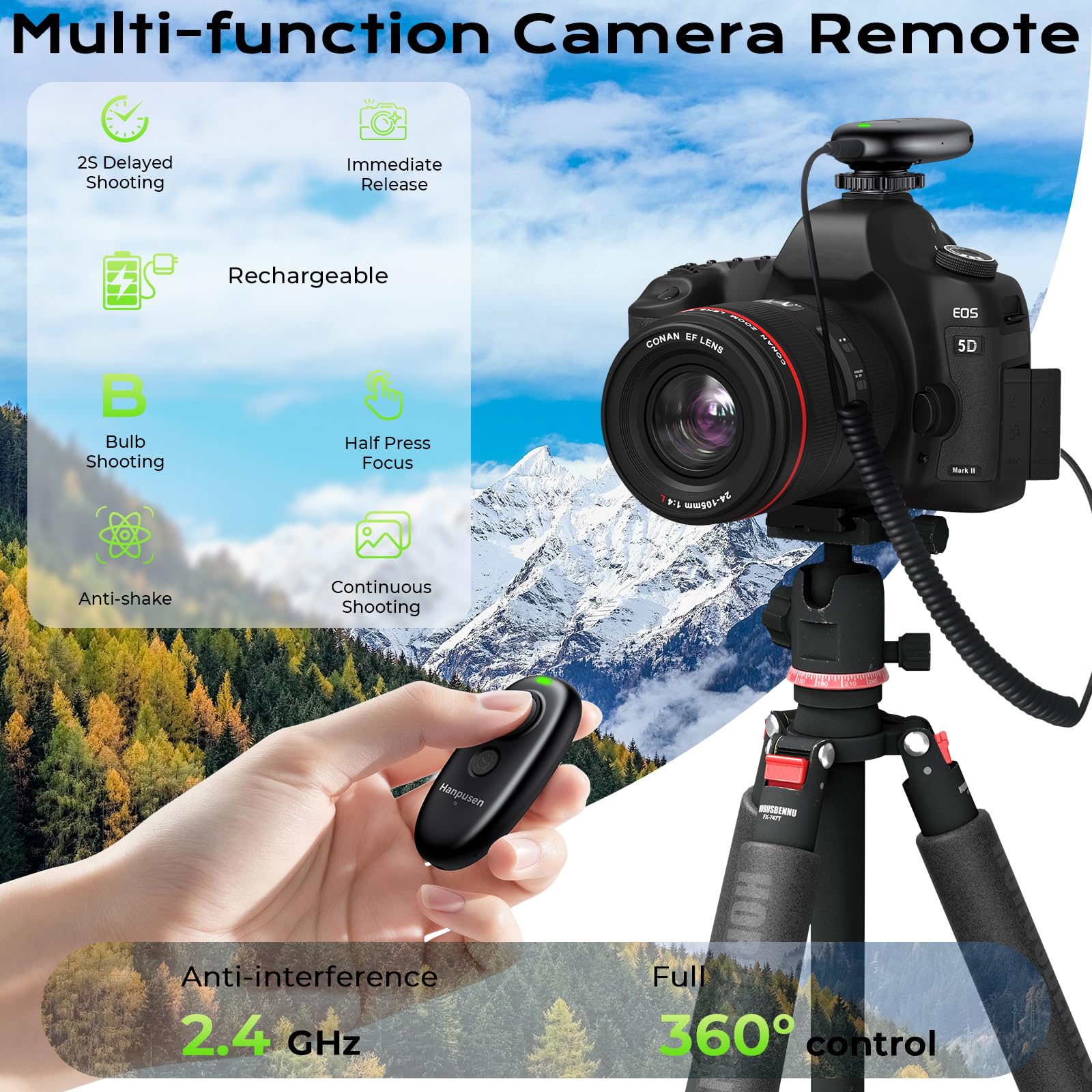 Telecomando ricaricabile per fotocamera Panasonic – Hanpusen Wireless & Wired Remote Control per Panasonic S1II, S1IIE, S1RII, G97, GH7, G9 II, S5IIX, S5II, GH6, BS1H, GH5 II, BGH1, S5, S1H, G95