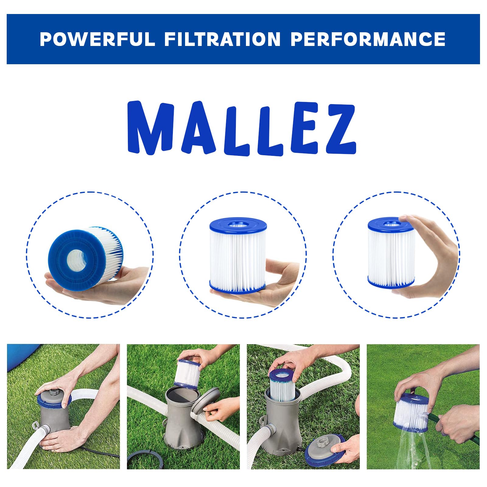 Lot de 8 cartouches filtrantes de type I 58093 pour piscine gonflable Bestway, cartouche filtrante de rechange pour pompe de filtration de 1000 litres par heure, 8,9 x 7,9 cm