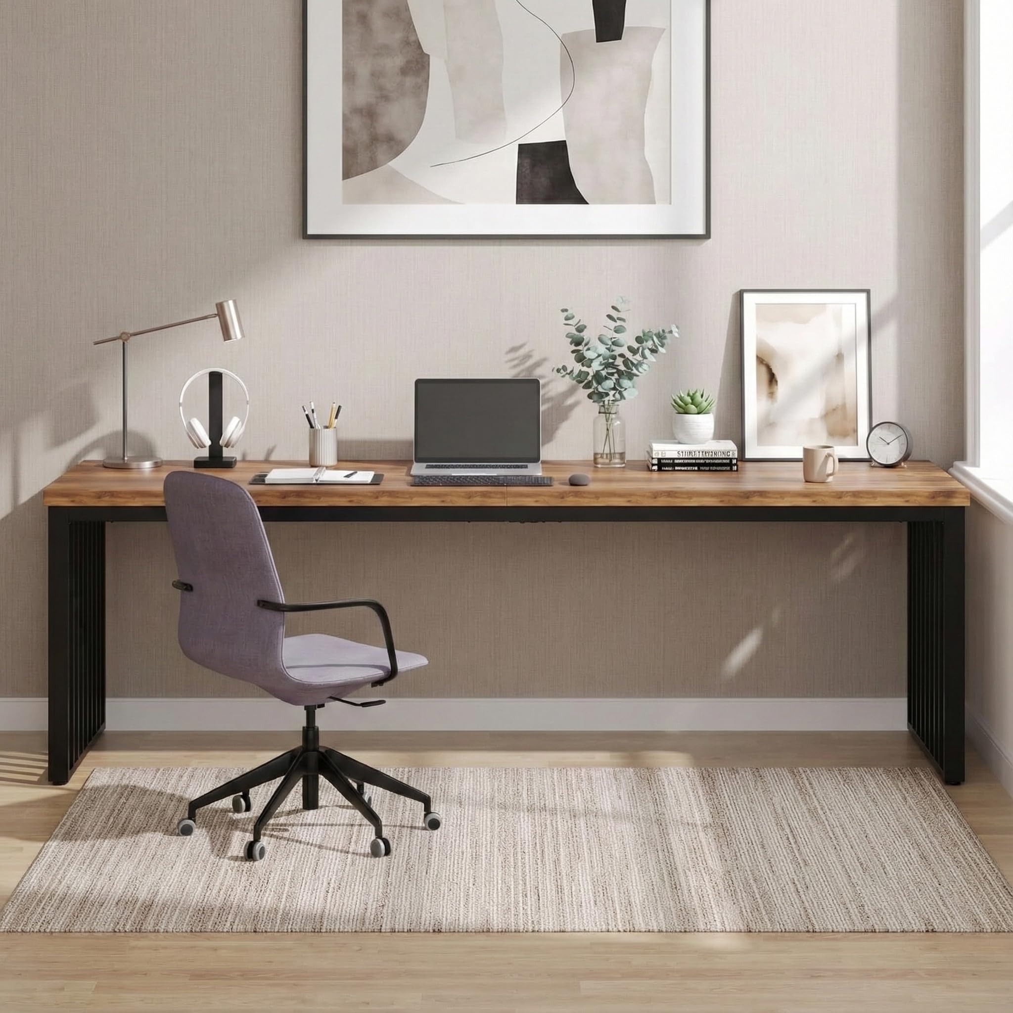 Lailang 180cm Bureau Informatique, Postes de Travail Informatiques, Table Pc Gamer, Bureau Industriel Bois Et Metal, 180 x 60 x 75 cm, Brun