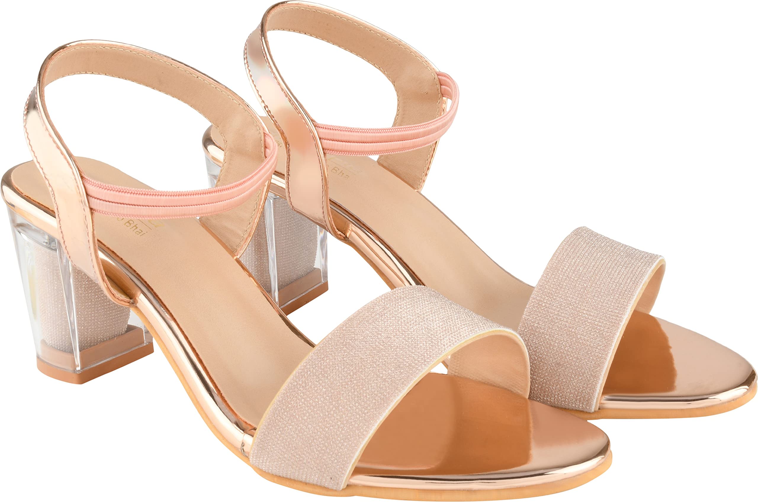 Shoetopia Womens & Girls Copper Transparent Block Heels Sandals (B09NC1FG24) Amazon Price History, Amazon Price Tracker