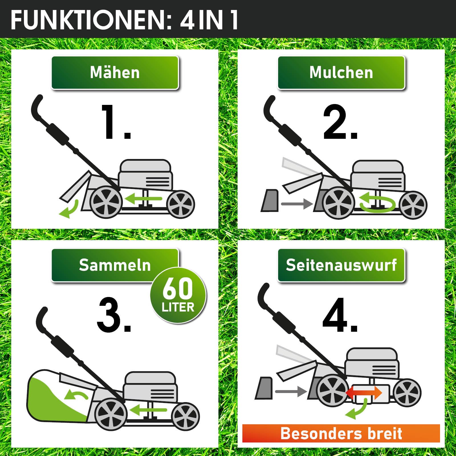 BRAST Benzin Rasenmäher mit Antrieb | 3,5kW (4,76PS)-5,2kW(7PS) | 46-51cm Schnittbreite | viele Modelle | TÜV | 4 Takt OHV Motor | 30-80mm Schnitthöhe | 60L Fangkorb | Stahlgehäuse | RED LINE 4,76PS