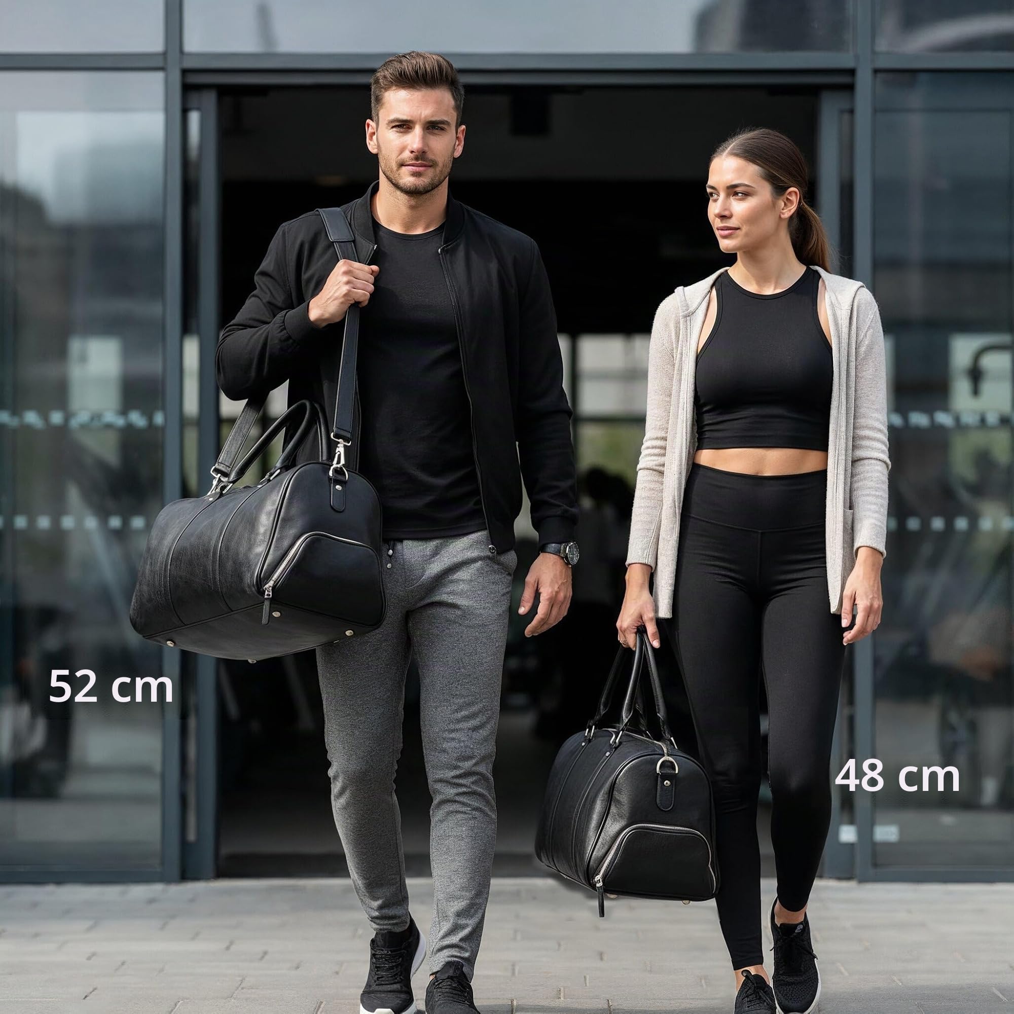 BACCINI Bolsa de Viaje Grande Cuero I Bolso de Deporte Fin de Semana I Maletín Viaje Weekender, Equipaje de Mano Cabina Florian Negro Hecho a Mano