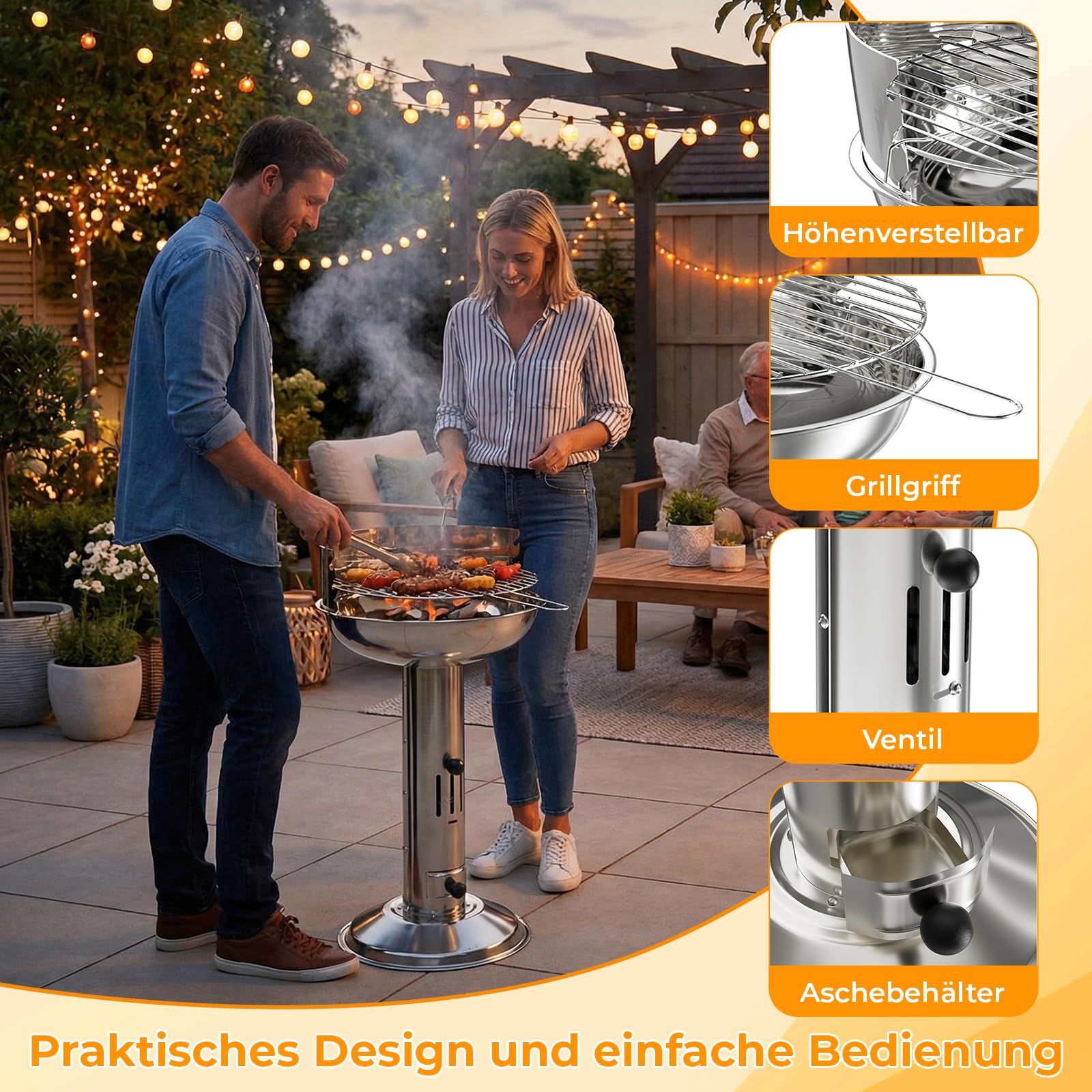 TLGREEN Barbecue a colonna in acciaio inox, Barbecue da esterno 40*40*69cm