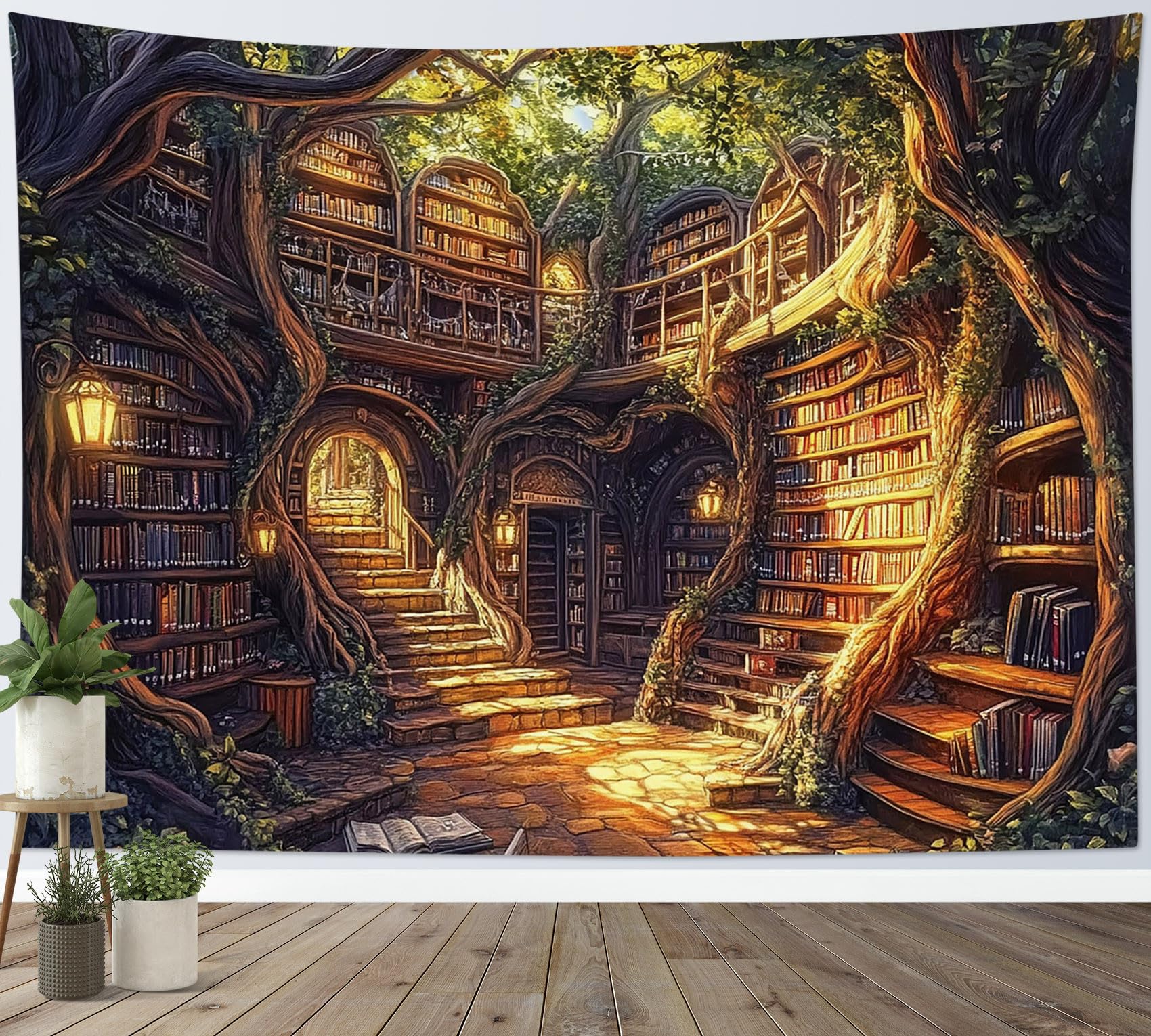 LB Forest Library Tapestry Wall Hanging Brown Books in Tree Bookshelf Wall Decor for Living Room Bedroom Home Office,78x59 inch โ image 1