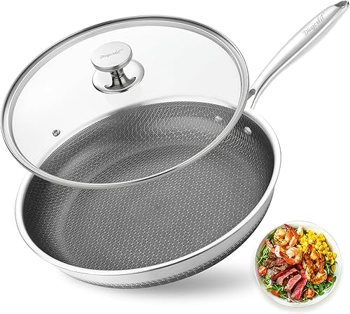 Miniatura 1 de Sartenes antiadherentes, sartén antiadherente de acero inoxidable con panal para cocina - Sartén de 11 pulgadas con tapa para utensilios de cocina -