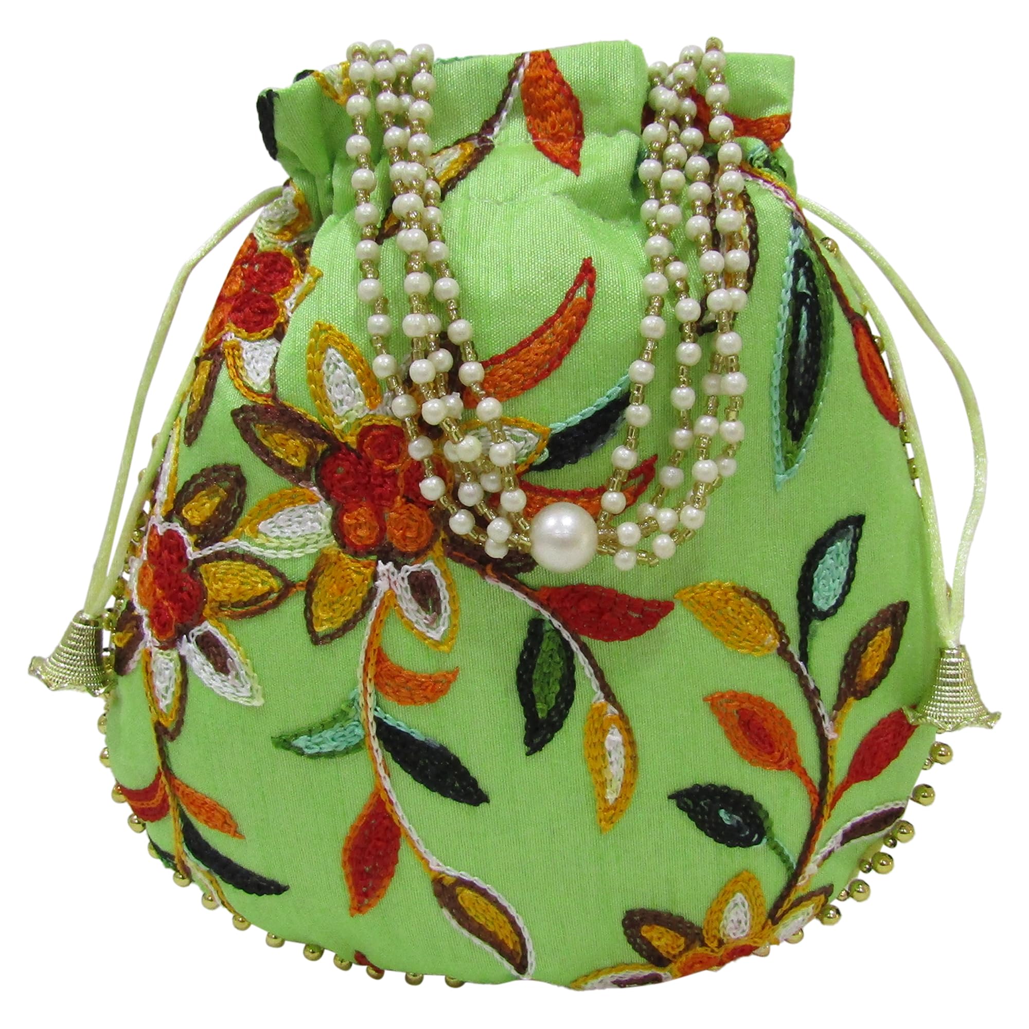 Purple Pink Royal Floral Embroidery Potli Bag For Women For Wedding, Wristlets, Clutch Drawstring Potli Womens Handbag Purse Batwa For Bridal Girl Evening Party Batua Purse With Pearl Handle (Green) (B0CVW47VBW) Amazon Price History, Amazon Price Tracker