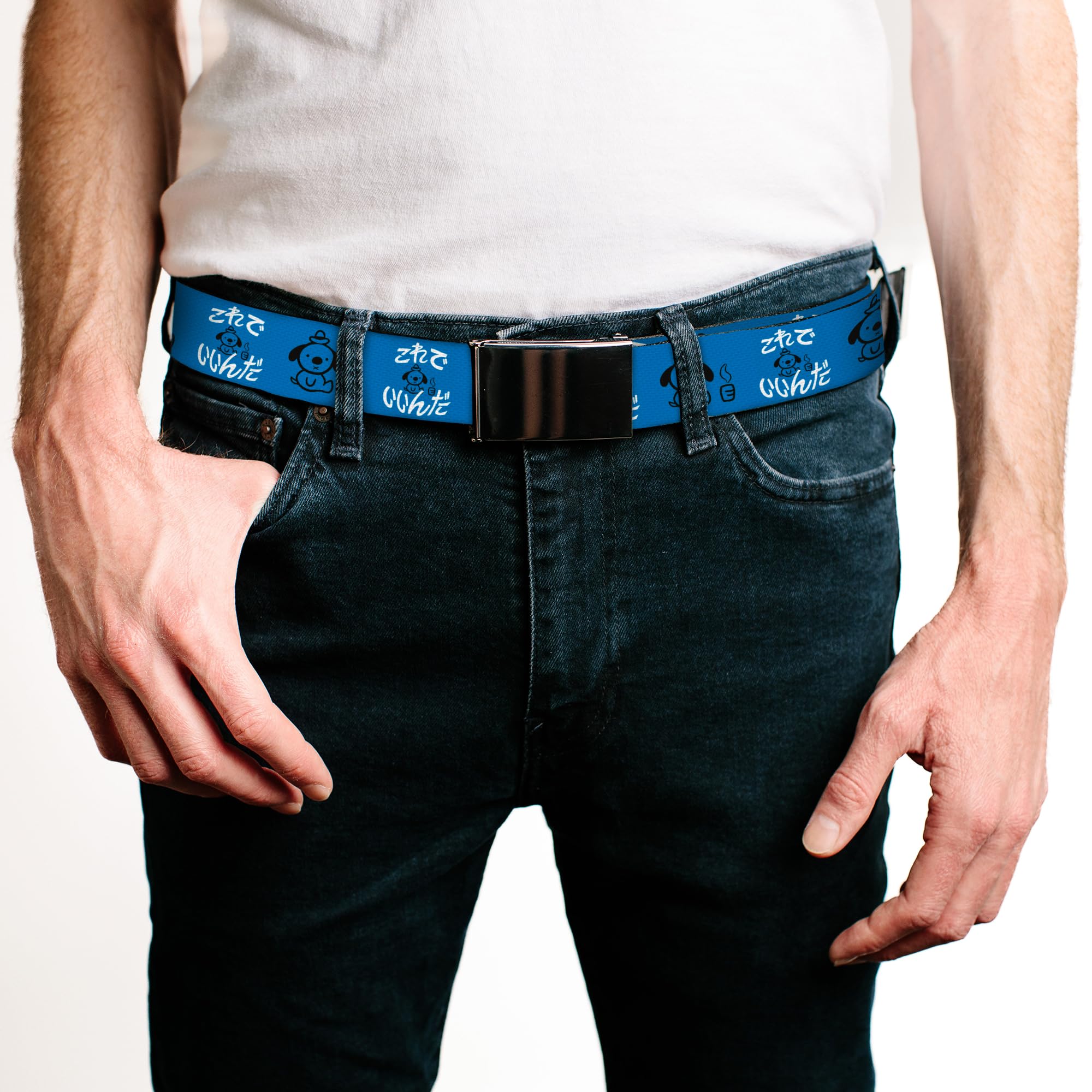 Buckle-Down KC Green Belt, Flip Web Belt This Is Fine Japanese Question Hound Flame Blue/Black/White, 1.5 Inch Wide, Fits up to Size 42