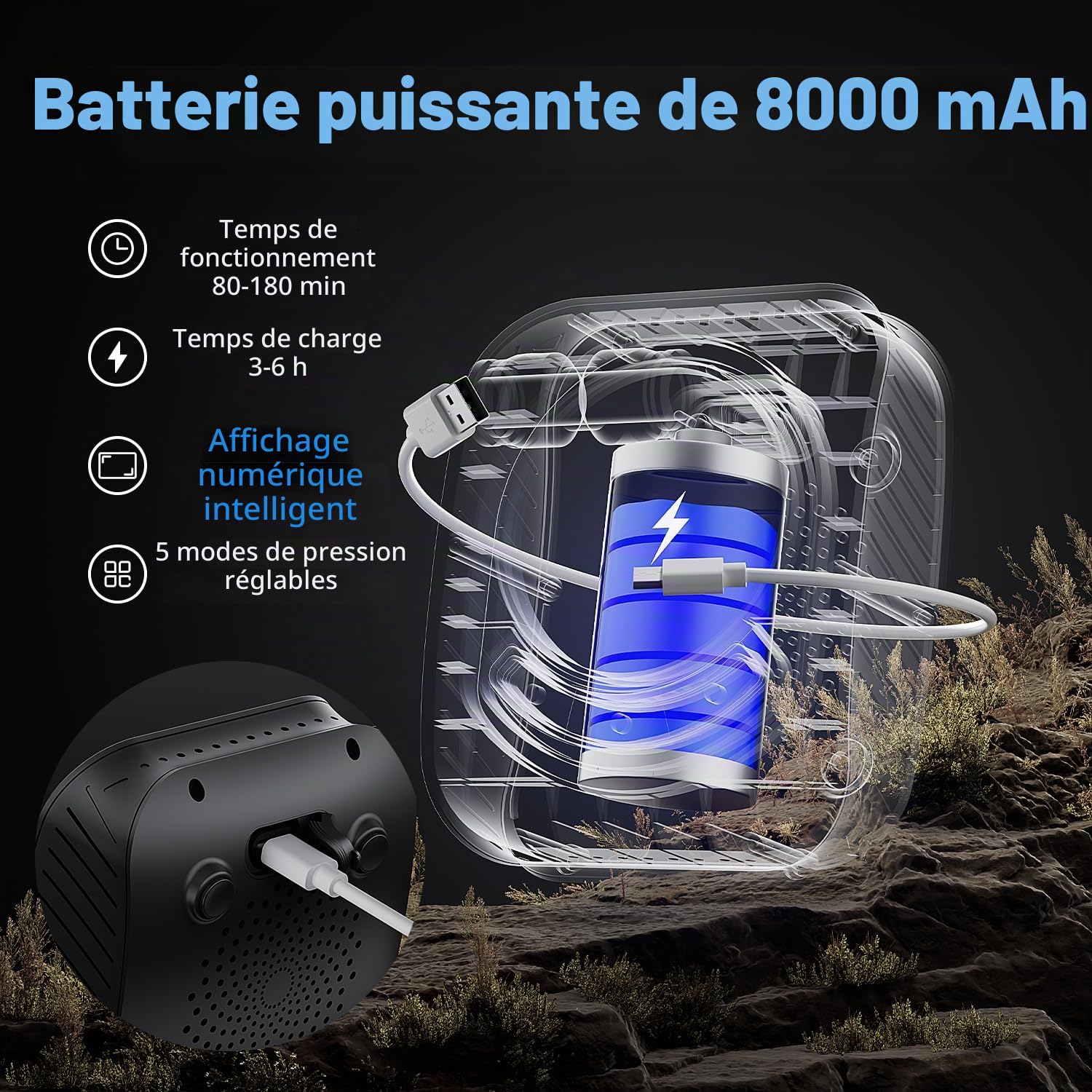 Mytrix Douche de camping portable 8000 mAh Pompe de douche avec affichage de la température, seau pliable de 5 gallons (noir)