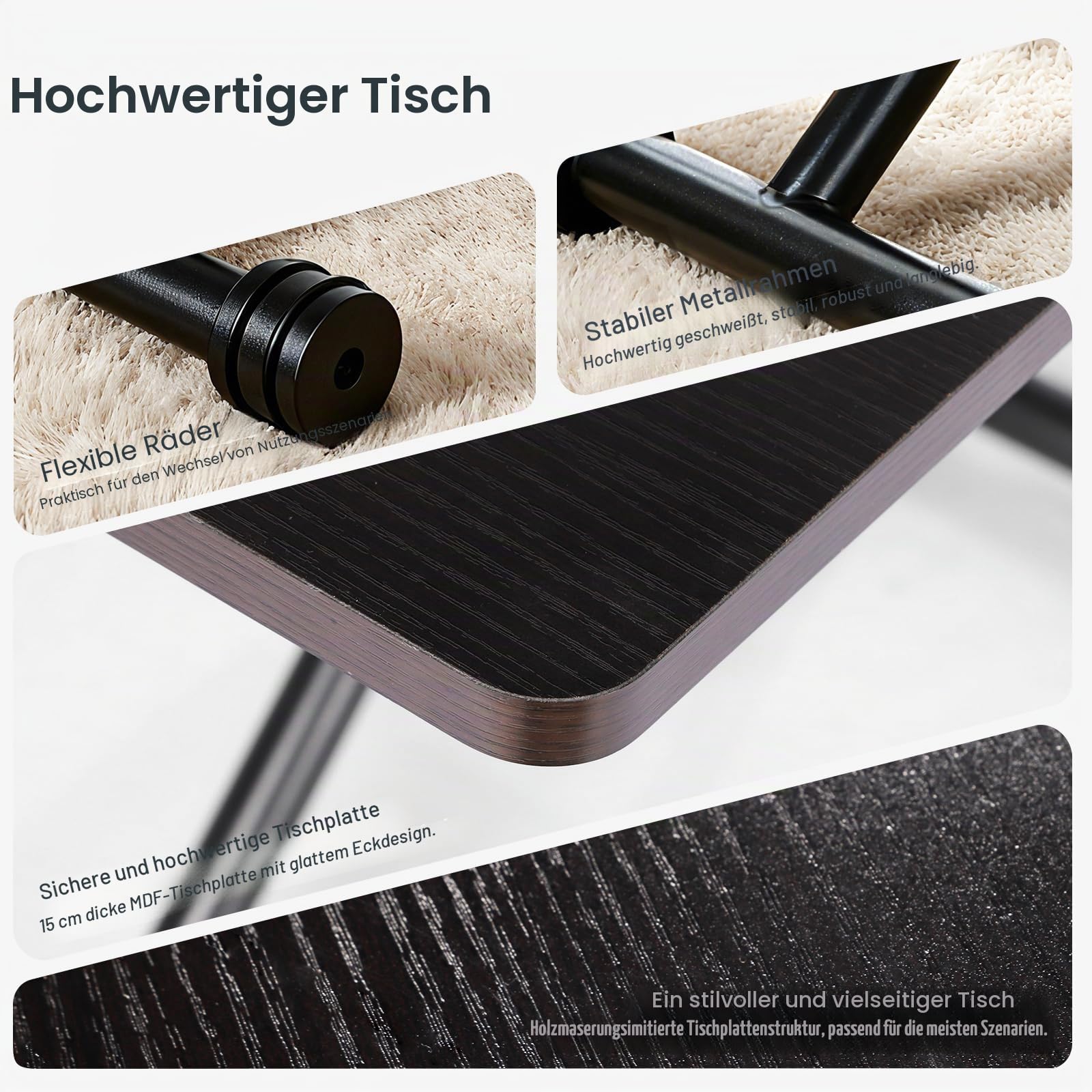 Aufklappbarer und ausziehbarer Tisch, funktionaler Couchtisch für die Küche, Schwarznuss-Esstisch für Wohnzimmer und Salon, Schreibtisch, geeignet für kleine Esszimmer, Wohnzimmer, Küche