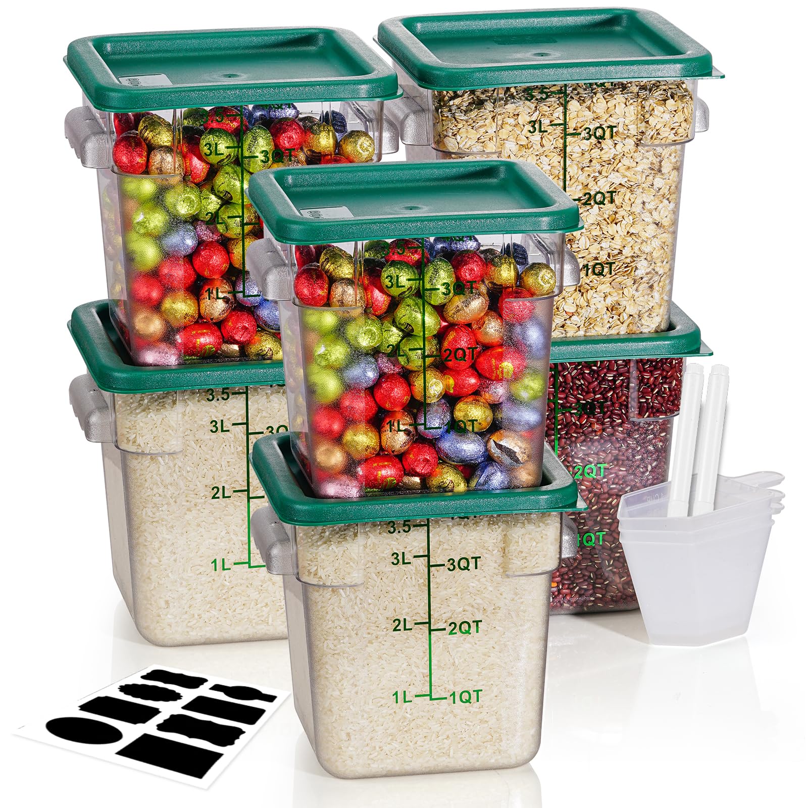 8QT 6PCS NSF Commercial Clear Food Storage Containers with Lids(GREEN)